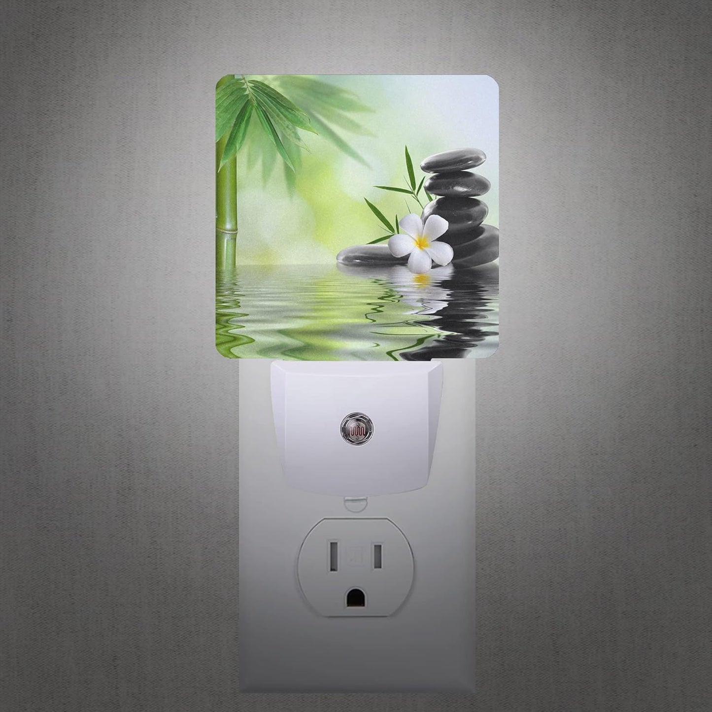 Zen Stones Bamboo Tree Jasmine Flower Spa Night Light Plug-in LED Nightlights Auto Sensor Night Lamp Dusk-to-Dawn Lamp Home Decor for Nursery Children Girls Boys