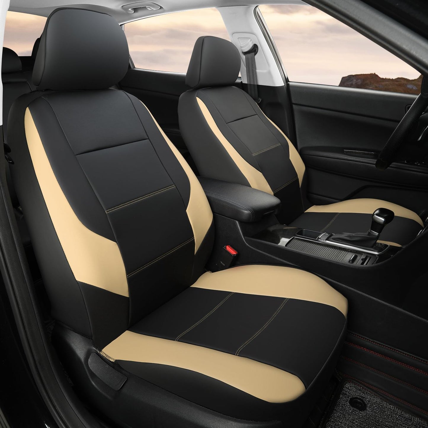 GIANT PANDA Front Car Seat Cover for Kia, Leather Bucket Seat Protectors Waterproof, Custom Fit Kia Sorento Sportage Forte Telluride K5 Seltos Soul Optima Carnival (2-Pack Beige)
