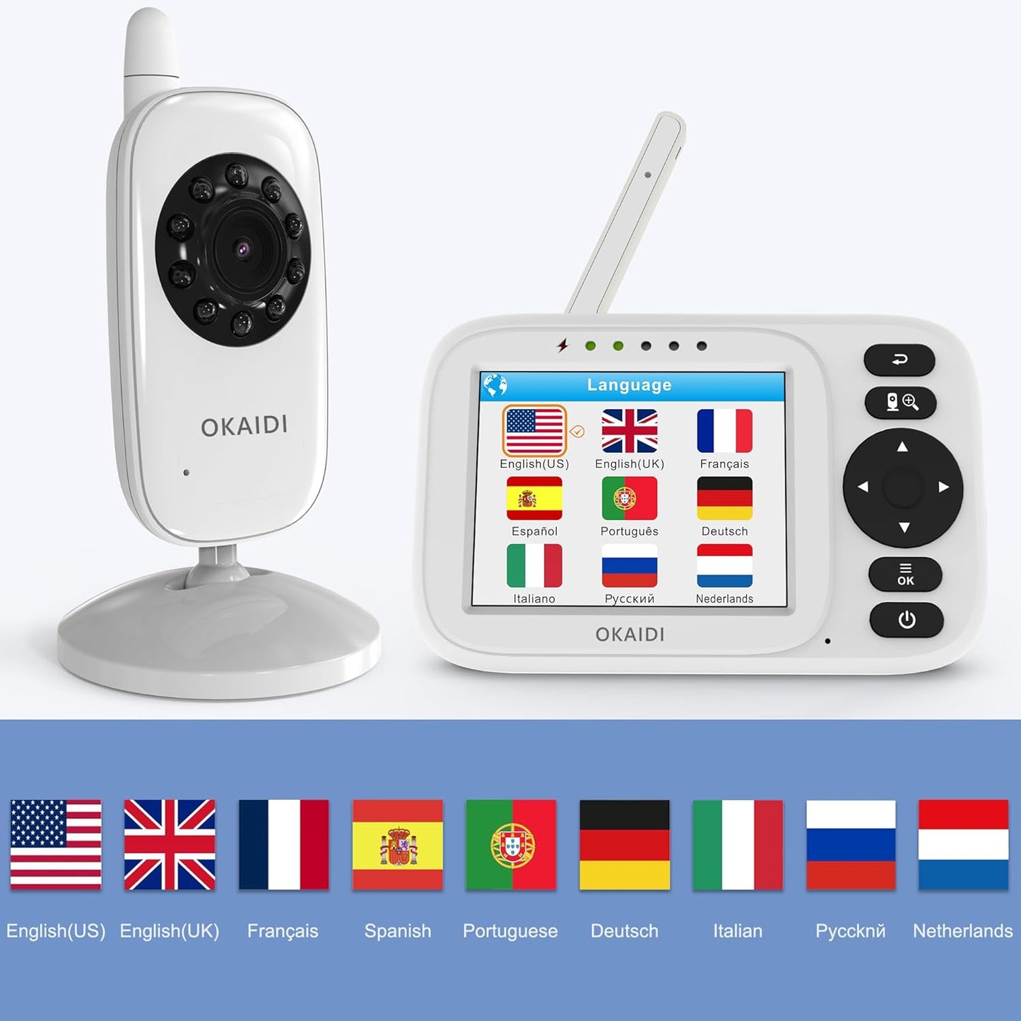 OKAIDI Baby Monitor with Camera and Audio, 3.2" IPS Screen Video Baby Monitor No WiFi, Infrared Night Vision, VOX Mode, Sound Activated Screen, 1000ft Transmission Range