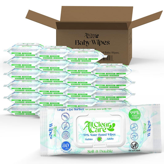 Baby Wipes Bulk, Unscented Wet Wipes for Sensitive Skin, Large Soft Durable & 99% Water, Gentle Hypoallergenic for Babies & Adults, Vitamin E and Aloe, Flip Top Lid, 3 Pack (240 Wipes)