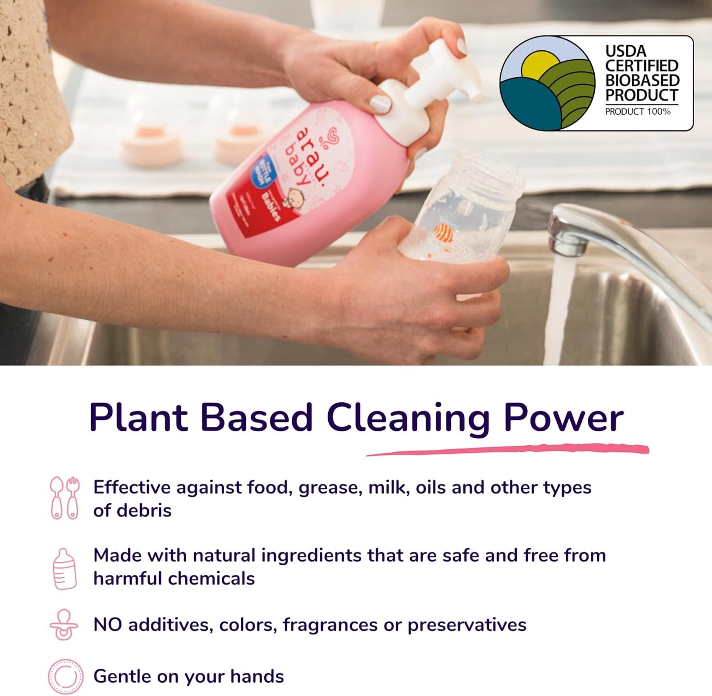 Arau Baby Foam Bottle Wash - Gentle Cleansing Soap for Bottles, Pacifiers, Toys, Dirty Surfaces, Foam Dish Soap, Plant Based, Safe for Baby, Trusted Baby Care Brand (16.9 fl oz - Pack of 3)