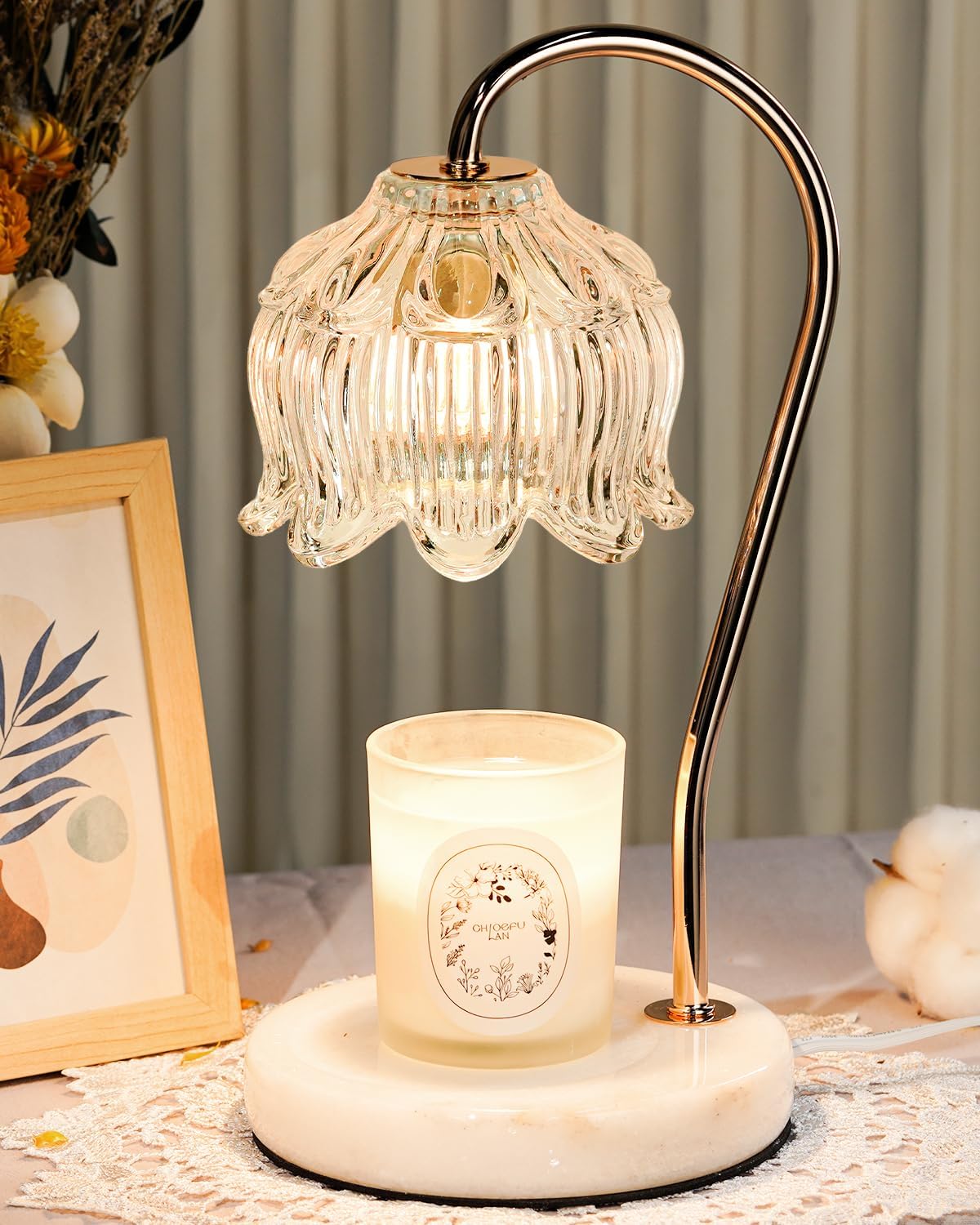 Candle Warmer Lamp with Timer & Dimmable, Adjustable Height Christmas Candle Warming Lamp Gift, Birthday Gifts for Women Mom, House Warming Gifts New Home Marble Base Wax Melt Warmer for Jar Candles