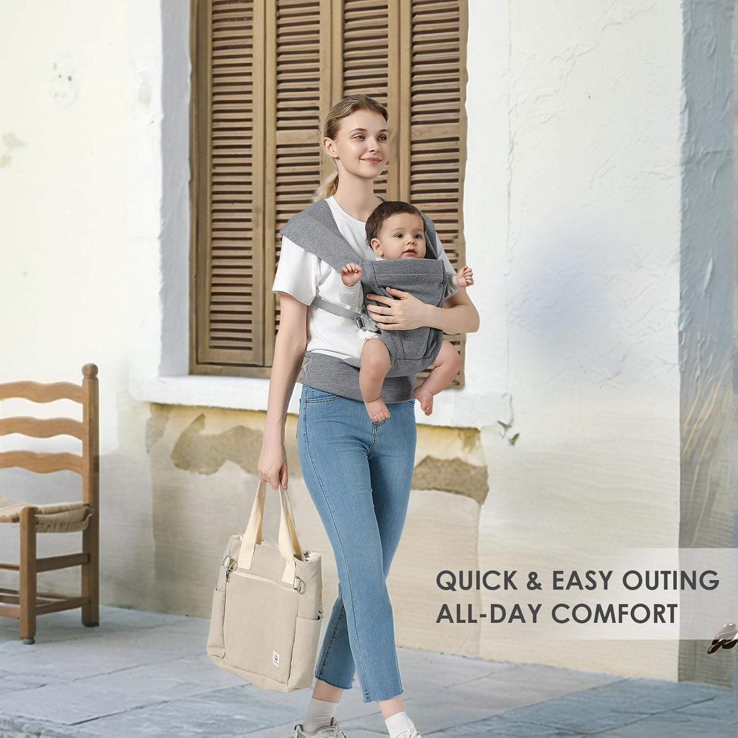 Baby Carrier Newborn to Toddler Baby Wraps Carriers(7-30lbs), Newborn Carrier with Head Support, Infant Holder Carrier with Enhanced Lumbar Support, Light Grey