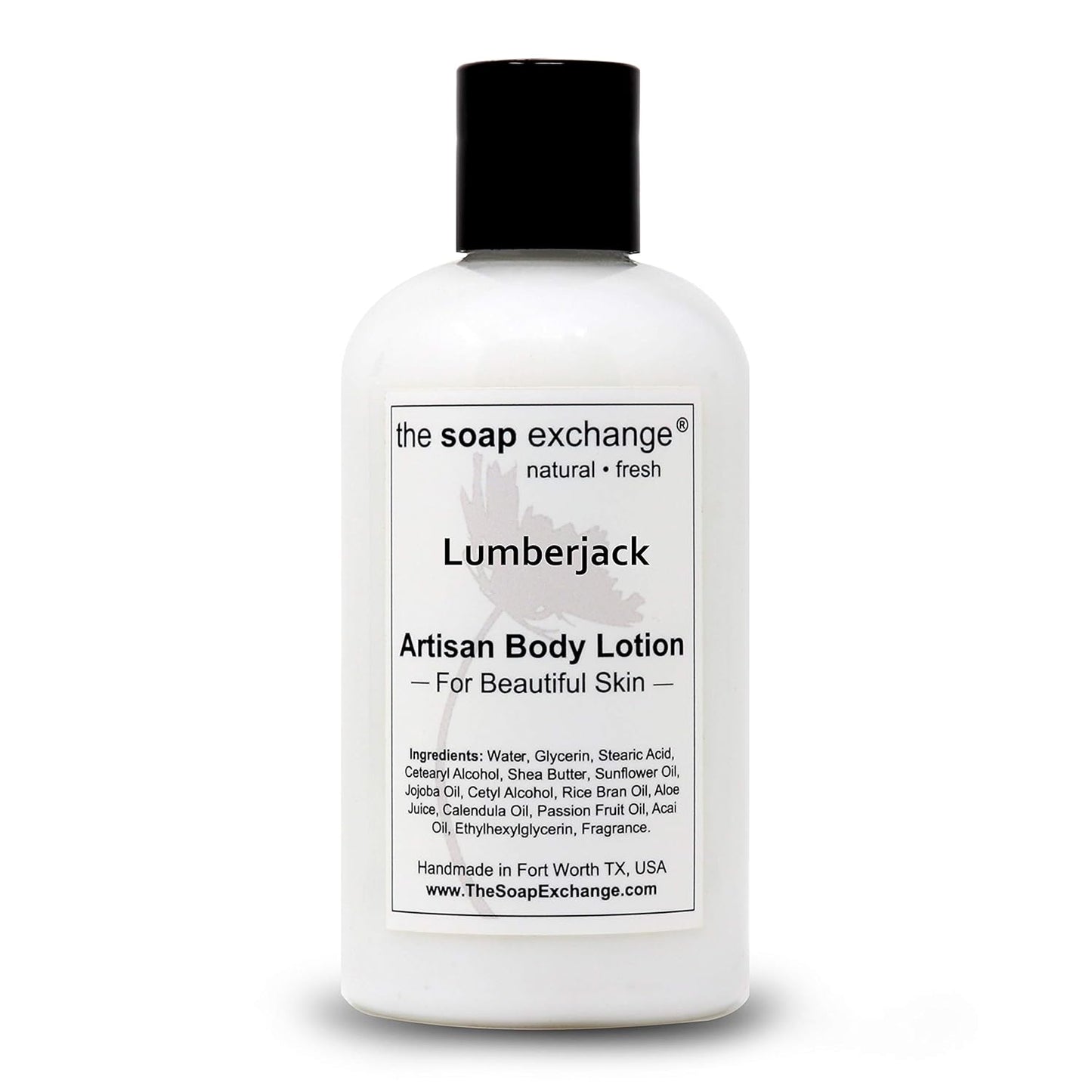 The Soap Exchange Body Lotion - Lumberjack Scent - Hand Crafted 8 fl oz / 240 ml Natural Artisan Skin Care for Hand, Face, & Body, Moisturize, Hydrate, & Protect. Made in the USA.