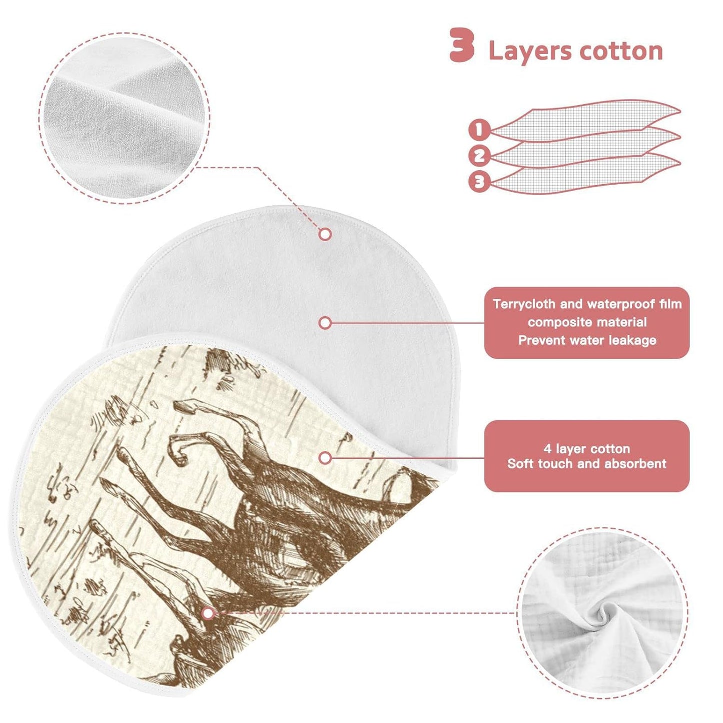 Muslin Baby Burp Cloths Set of 4, Soft Absorbent Western Desert Cowboy Muslin Washcloths, Bibs, Face Towel for Newborn Boys Girls, 22 x 11 Inch