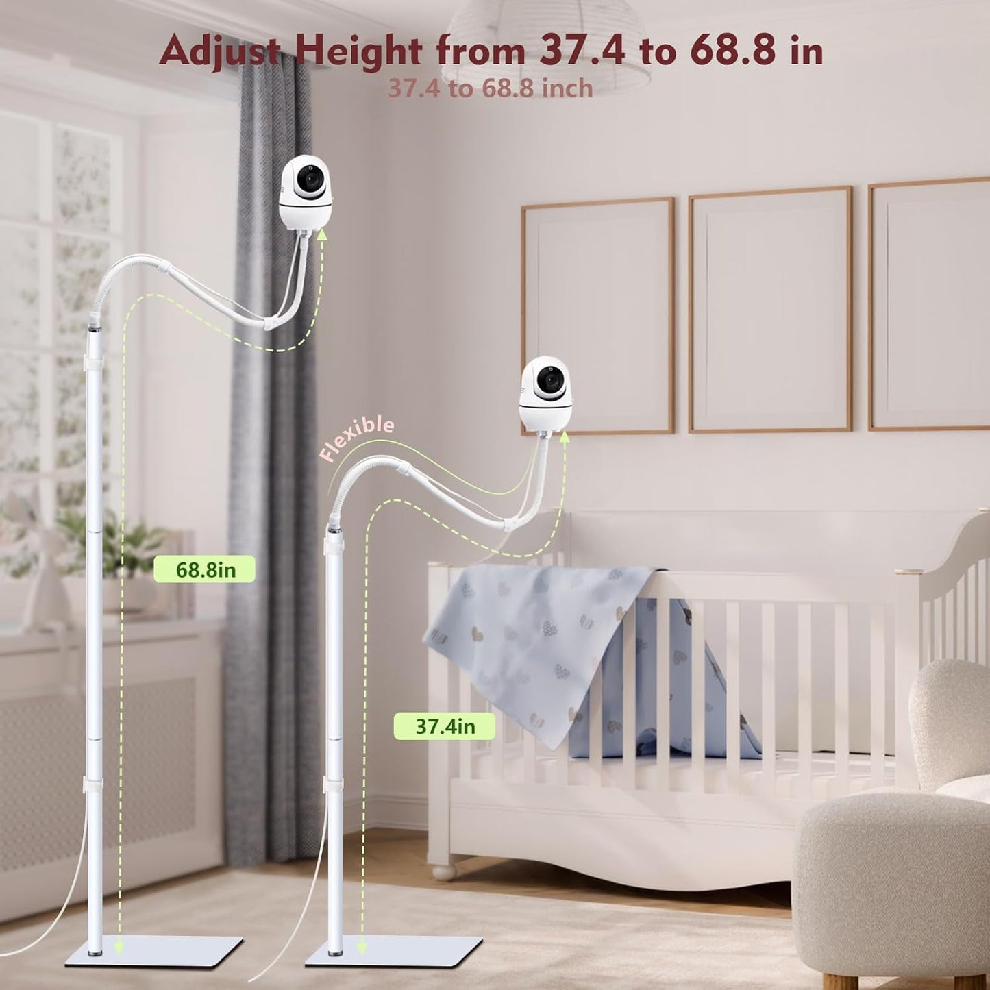 Baby Monitor Floor Stand Compatible with HelloBaby, Nanit Pro, Infant Optics, Babysense, Owlet, Baby, Bonoch, Adjustable Height from 37.4-69, Universal Baby Camera Stand Mount, Safety for Nursery