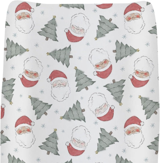 Pastel Santa Christmas Trees Baby Changing Pad Covers for Boy Girl Red Santa Claus Snowflakes Fitted Changing Table Cover Mats Winter Holiday Festive Soft Diaper Change Table Cover Sheets 32''×16''
