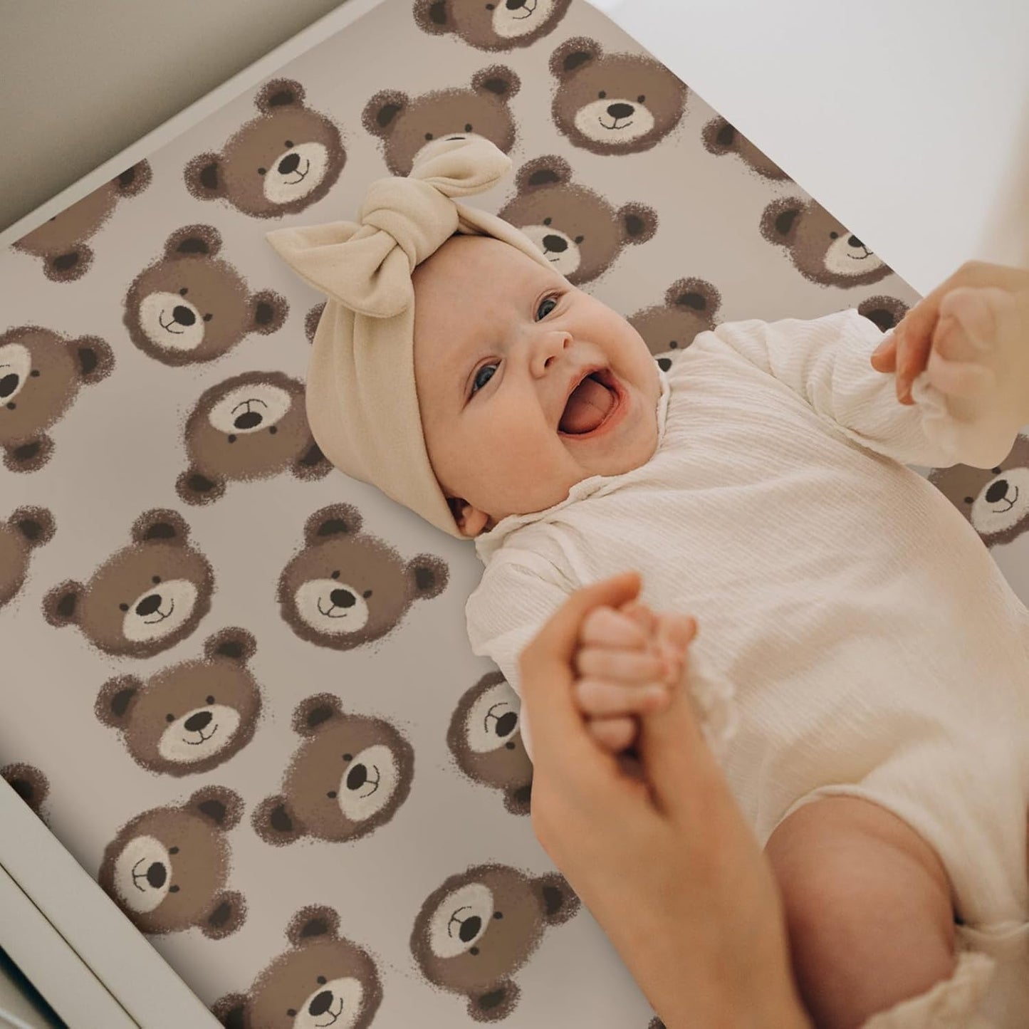 Neutral Boho Bears Changing Pad Covers for Baby Girls Boys Cute Brown Bear Fitted Change Table Covers Mats Watercolor Bears Soft Nursery Diaper Change Table Sheets for 32''×16'' Contoured Pad