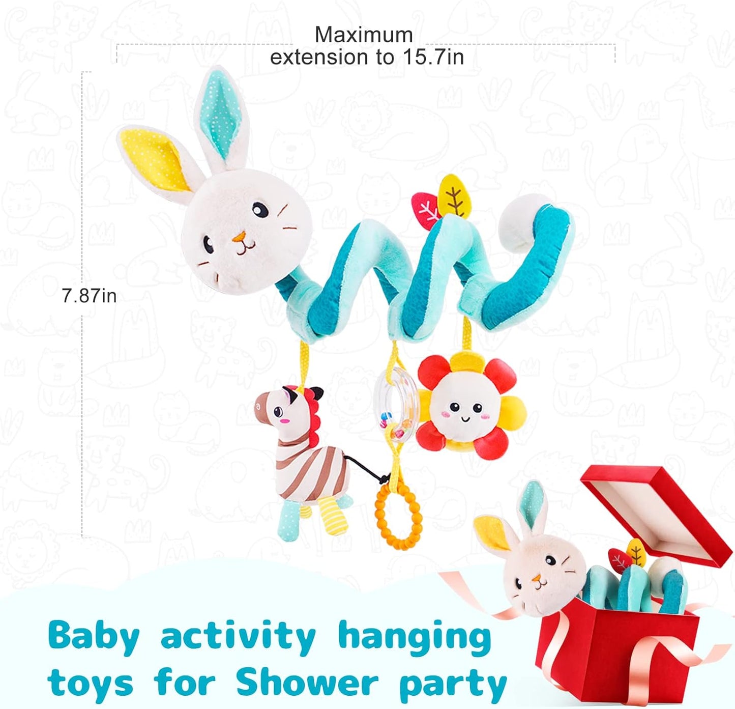 Koty Car Seat Toys, Infant Spiral Plush Toys, Baby Stroller Toys Hanging Crib Activity Toy for CarSeat Crib Bed Stroller, Rabbit Hanging Rattle Gifts for Babies 0-6 Months（Rabbit）