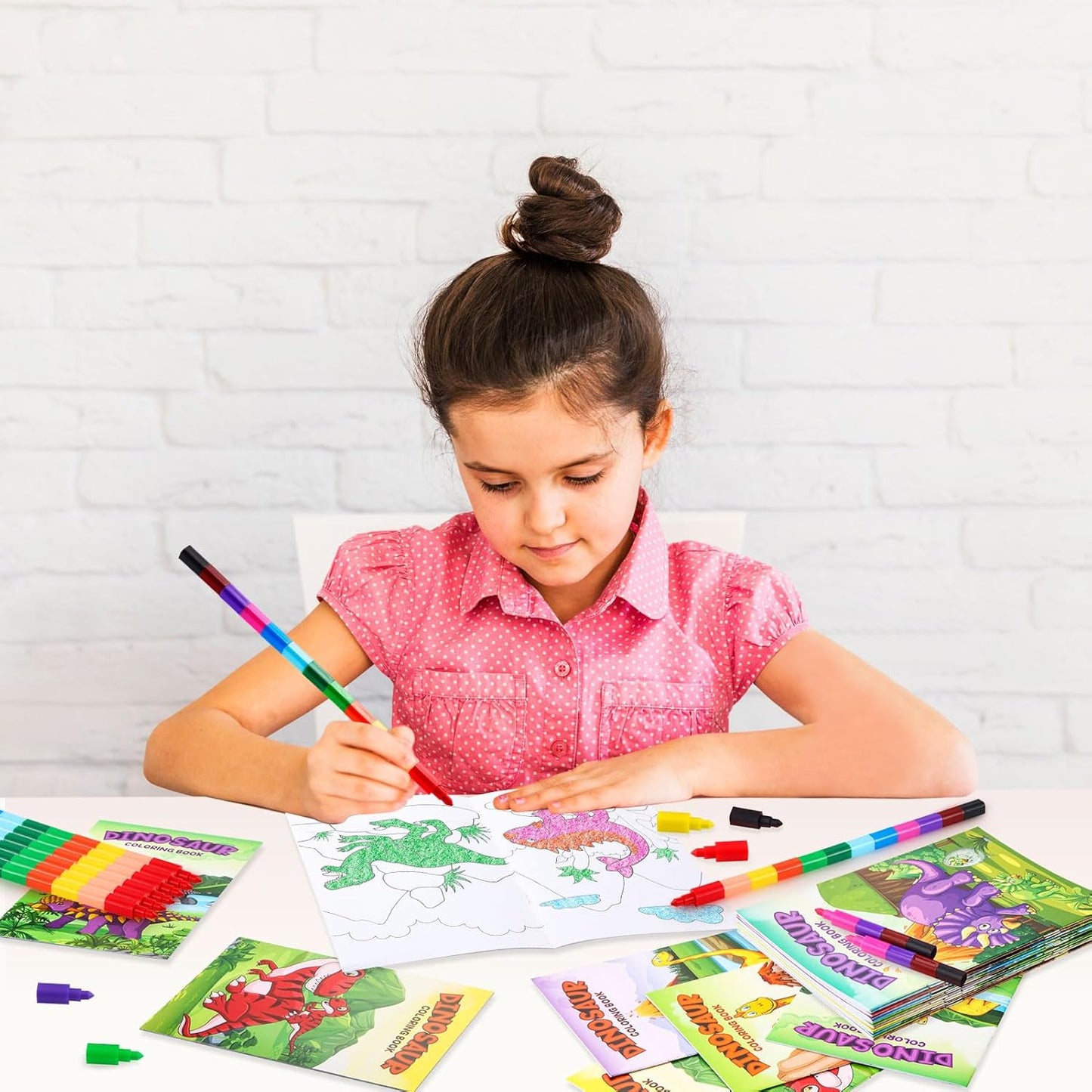 BenLouis 12 Dinosaur Mini Coloring Books Kids with 12 Stacking Crayons Dino Party Favors Small Activity Books Bulk for Kids Jurassic Party Gift Goodie Bag Stuffers