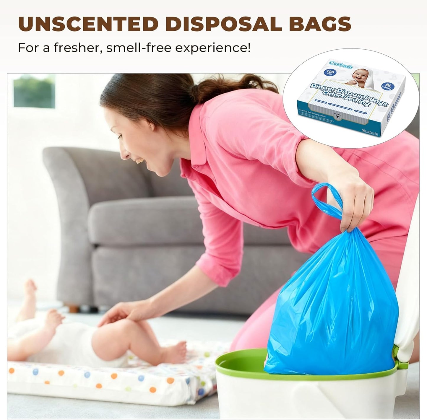 Odor Sealing Disposable Diaper Bags with Tie Handle, 160 count, Large Capacity, Unscented & Durable Diaper Trash Bags for Home & Baby Travel Use (Color:Blue)