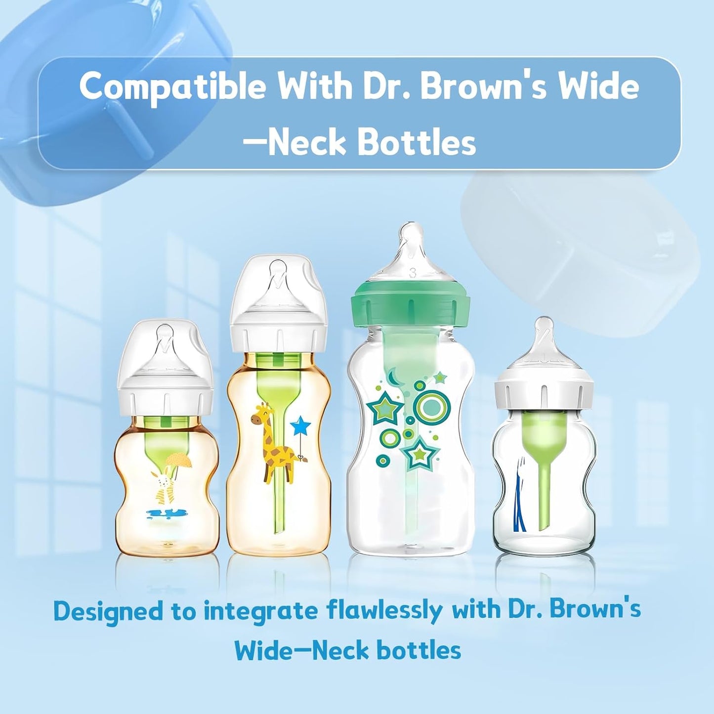 4pcs Wide Bottle Caps Compatible for Wide-Neck Natural Flow Dr Brown Bottles,BPA Free Travel and Storage Baby Bottle Lids Replacement Parts with Sealing Gasket for Baby Bottles Accessory (Blue)