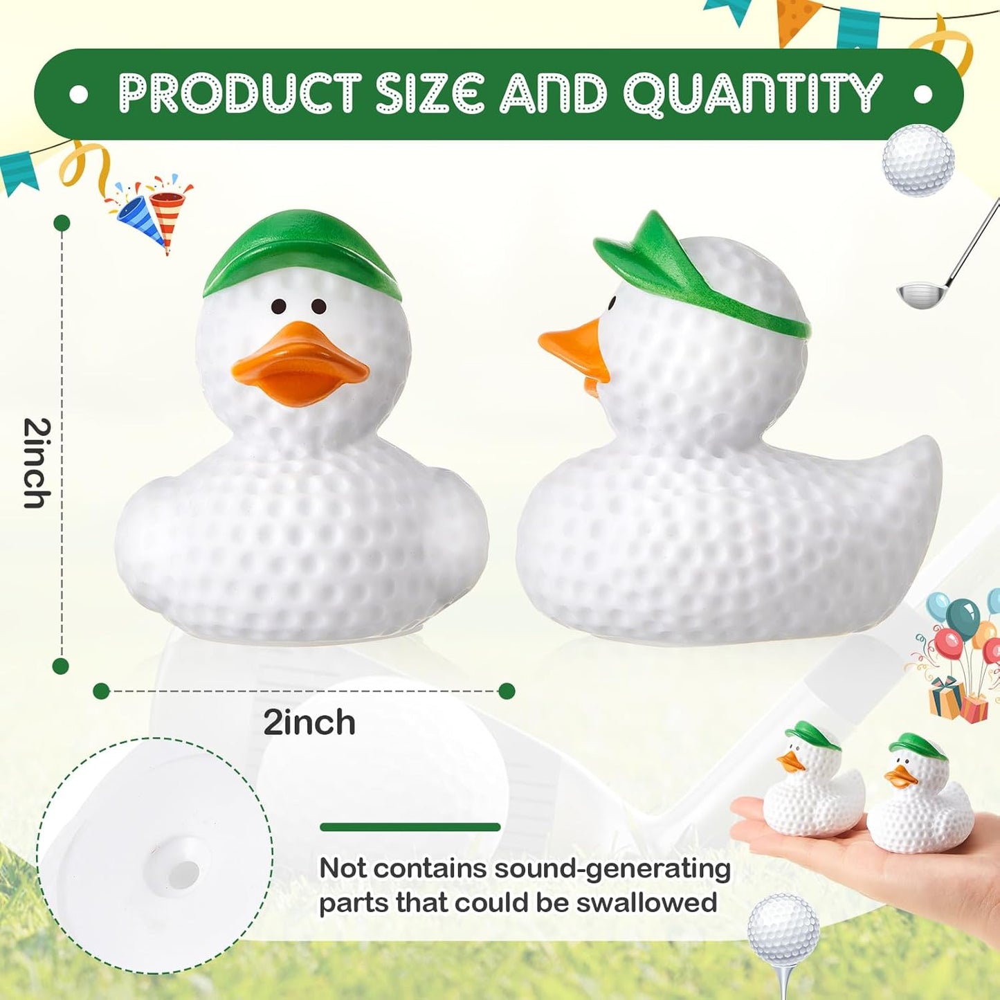 Deekin 12 Pcs Rubber Duck 2 Inch Bulk Sport Party Favors for Birthday Party Decorations Club Player Gift (Green Golf)