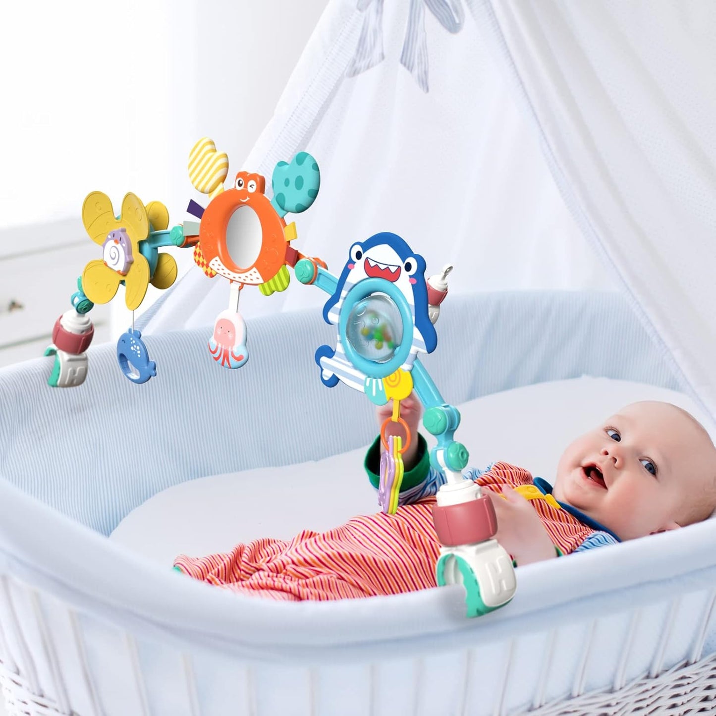 Eners Baby Play Arch Crib Mobile, Activity Arch Toy, Crib Toys for Babies Boys Girls (Blue)