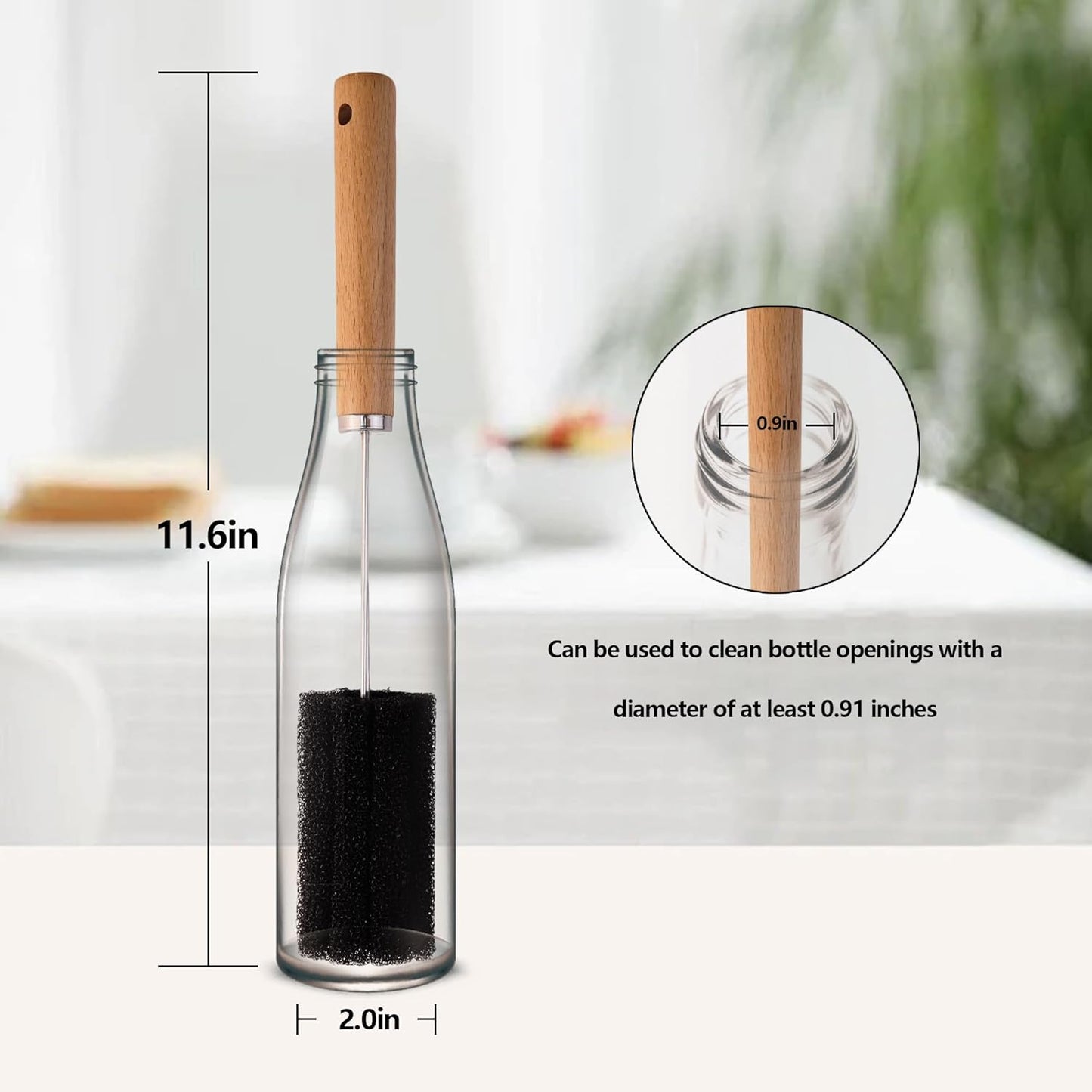 Water Bottle Cleaner Brush Baby Bottle Cleaner Brush Set Long Handle Sponge Cleaning Brush for Beer Bottles, Cups, Wine Glasses, Coffee Mugs, Tumblers, Thermos,Replaceble Brush Head (3-Pack)