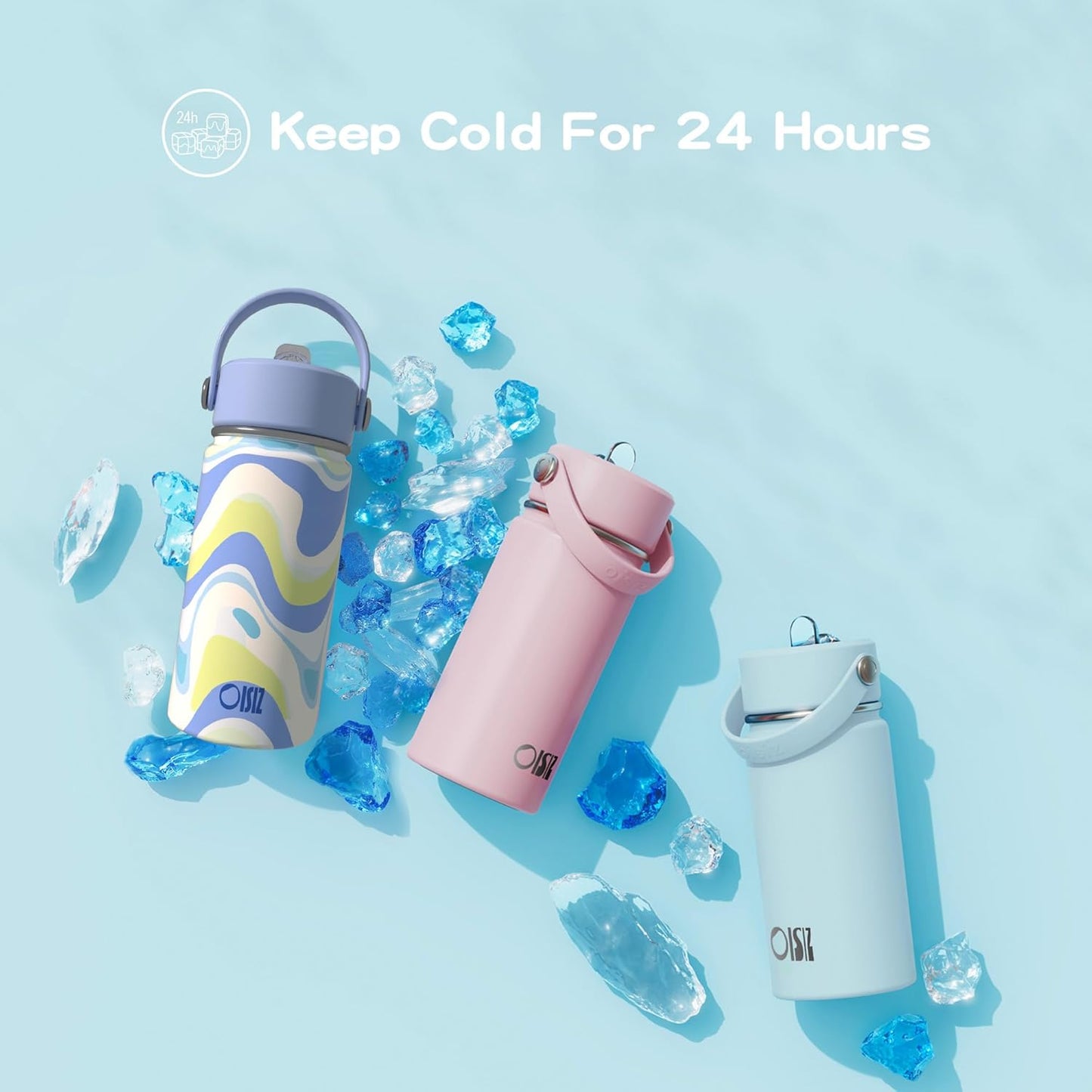 OISIZ Kids Water Bottle with Straw Lid 14oz, Vacuum Insulated 316 Stainless Steel Water Bottles for Kids for School, Leakproof Water Bottle, BPA Free and Keep Cold for 24 Hours