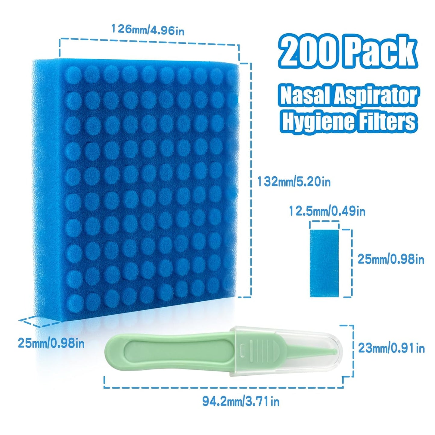 100-Pack of Premium Nasal Aspirator Hygiene Sponges, Replacement for Nosefrida Nasal Aspirator Filters, BPA, Phthalate & Latex-Free (100 Count +Tweezer)