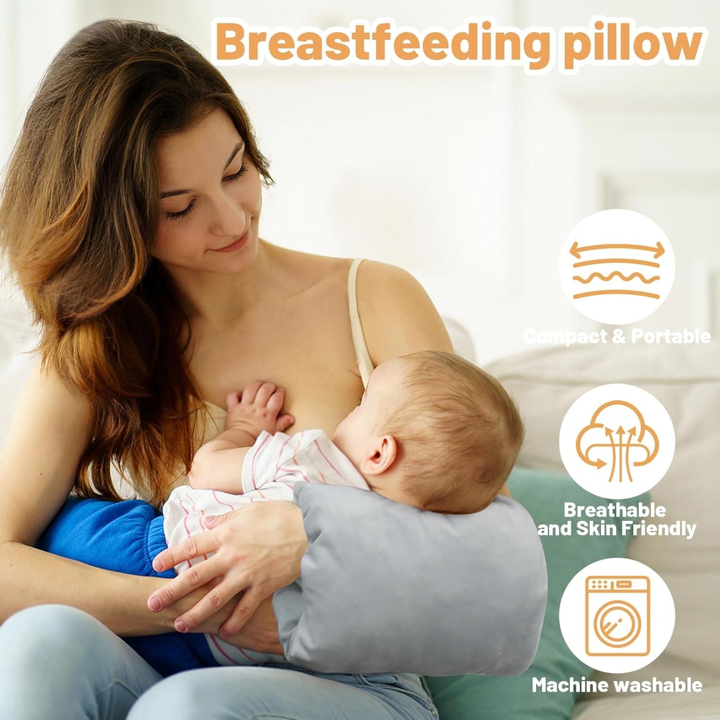 KAKIBLIN Baby Feeding Arm Pillow,Baby Nursing Arm Breastfeeding Pillows Support for Newborn Mom and Babies,Portable and Washable,Ergonomic Nursing arm Pillow for Feeding Newborn(Gray)