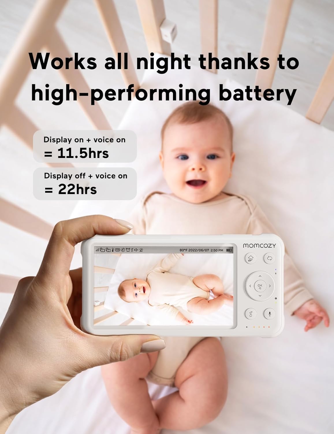 Momcozy Baby Monitor with 2 Cameras 5’’ 1080P Split Screen Video Baby Monitor with Camera and Audio no WiFi for Baby Safety 5000mAh Battery Infrared Night Vision 2-Way Audio 960ft Range Ideal Gift