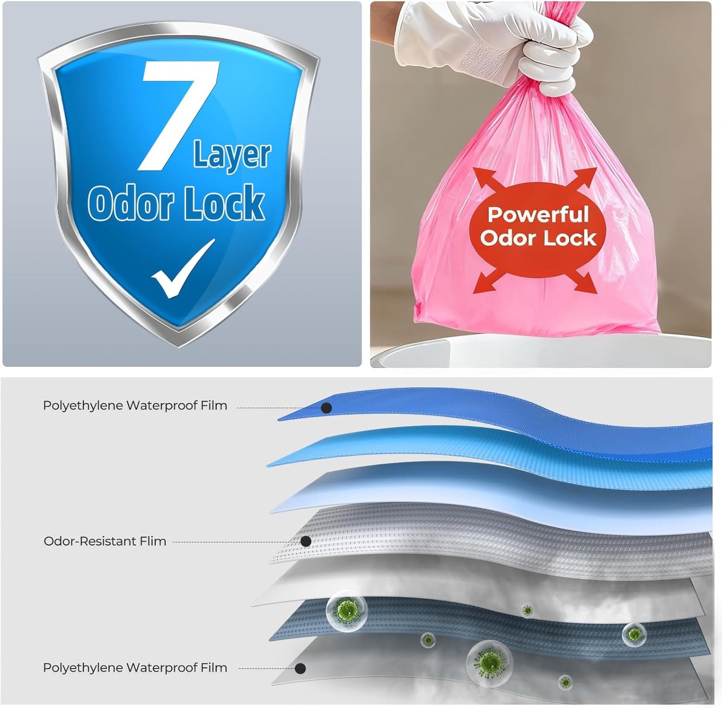 Odor Sealing Disposable Diaper Bags with Tie Handle, 100 count, Large Capacity, Unscented & Durable Diaper Trash Bags for Home & Baby Travel Use (Color:Pink)