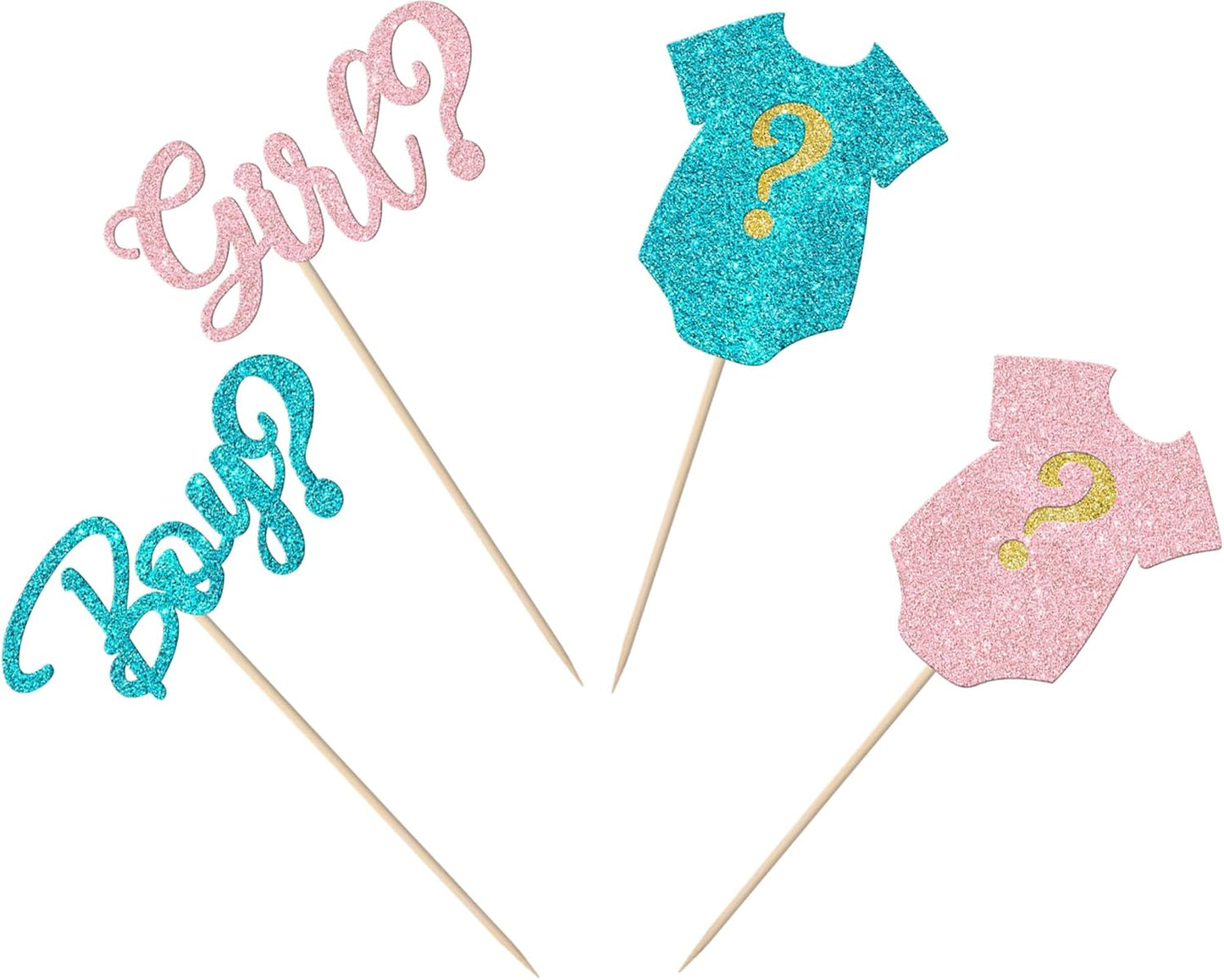 Rsstarxi 24 Pack Gender Reveal Cupcake Toppers Glitter Boy or Girl Cupcake Toppers Pink or Blue Baby Shower Cupcake Picks Decors for Gender Reveal Baby Shower Party Cake Decorations