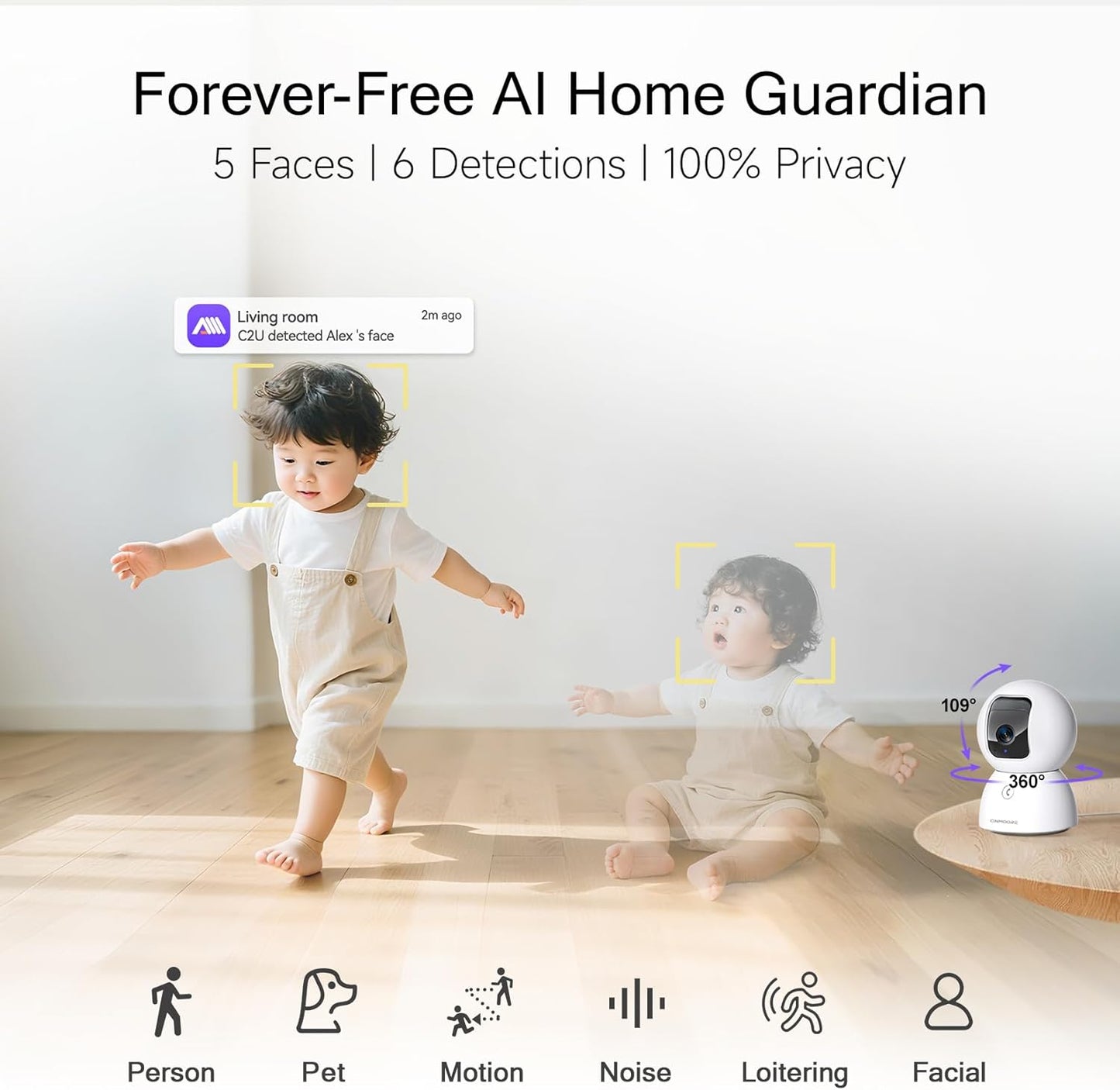 5G Security Camera Indoor 3-Pack, No-Monthly-Fee AI Tracking Facial Recognition, 3K Pet/Dog Camera with Speaker/Phone App, PTZ WiFi Baby Monitor Cameras for Home Security, 0-Glow Night Vision