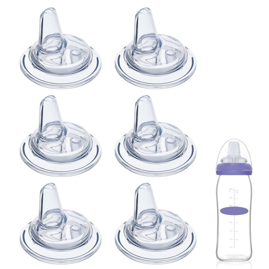 6 Packs Sippy Spout Nipples Compatible with Lansinoh Bottles, Soft Replacement Spout, Clear Silicone Sippy Cup Nipples, Transition from Bottle to Cup, No Spill and Comfortable, Easy to Clean, 6m+