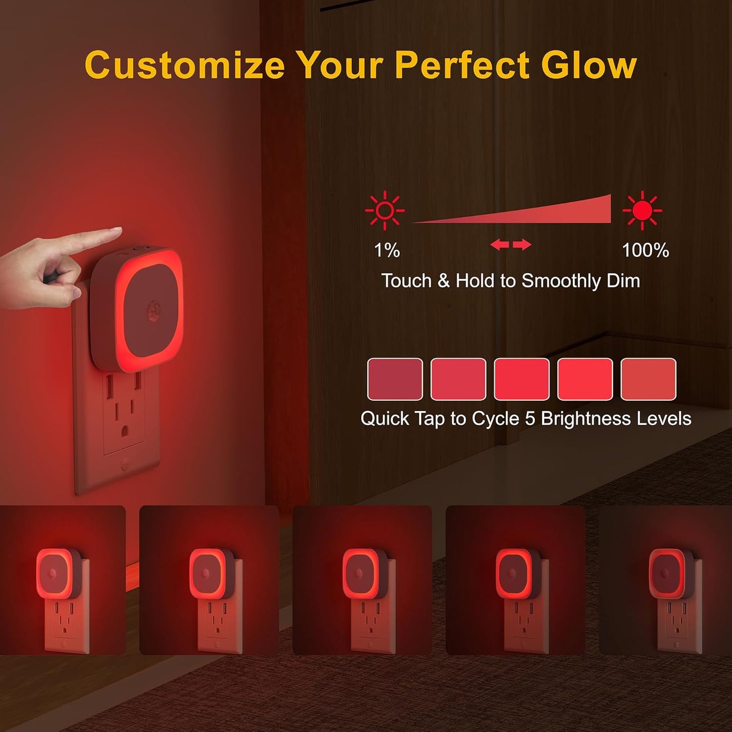 2 Pack Plug in Red Sleep Night Light with Motion Sensor & Dusk to Dawn Sensor, Soft Glow, Dimmable, LED Lights for Bedroom, Sleep, Baby Nursery, Kids, Toddler, Bathroom, Hallway, Home Decor