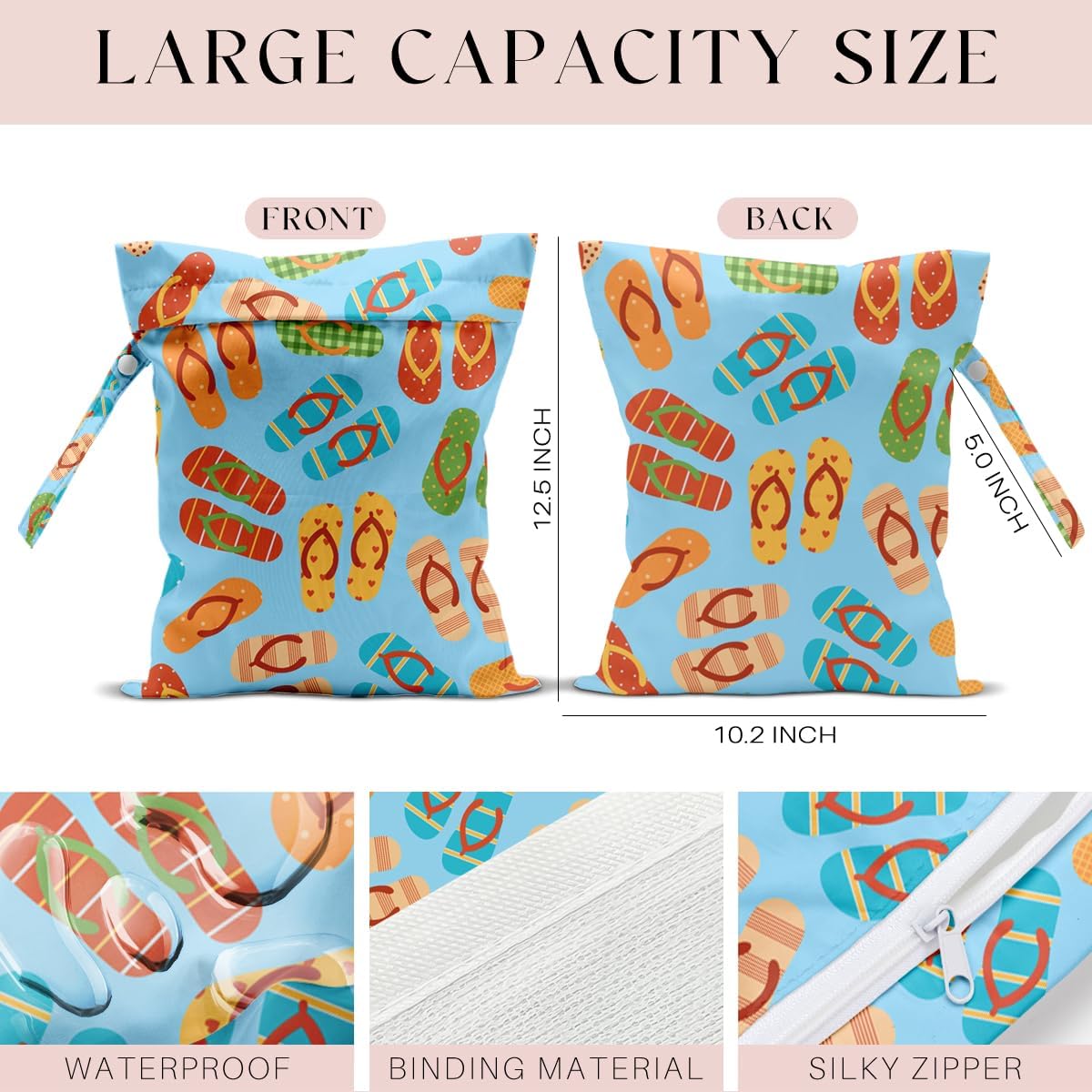 Wet Bag for Swimsuit, Beach Travel Essentials Wet Dry Bag, for Sunscreen Toiletry Dirty Clothes Yoga Gym Diaper, Friends Summer Beach Vacation Gifts. flip flops