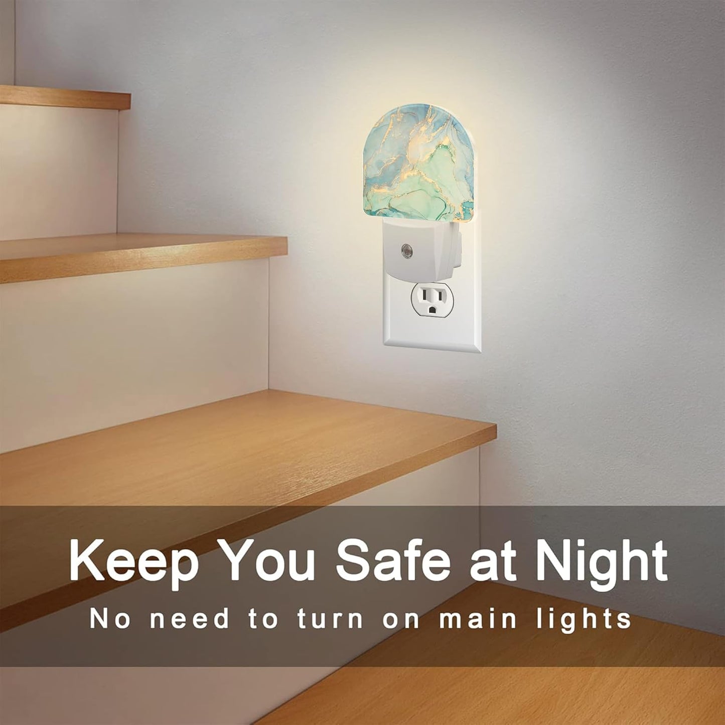 Teal Blue Marble Night Light Plug into Wall, Gold Luxury Marble Dusk to Dawn Night Light,0.5w Energy Saving Sleep Friendly Nightlights for Kids Boys Girls Home Decor