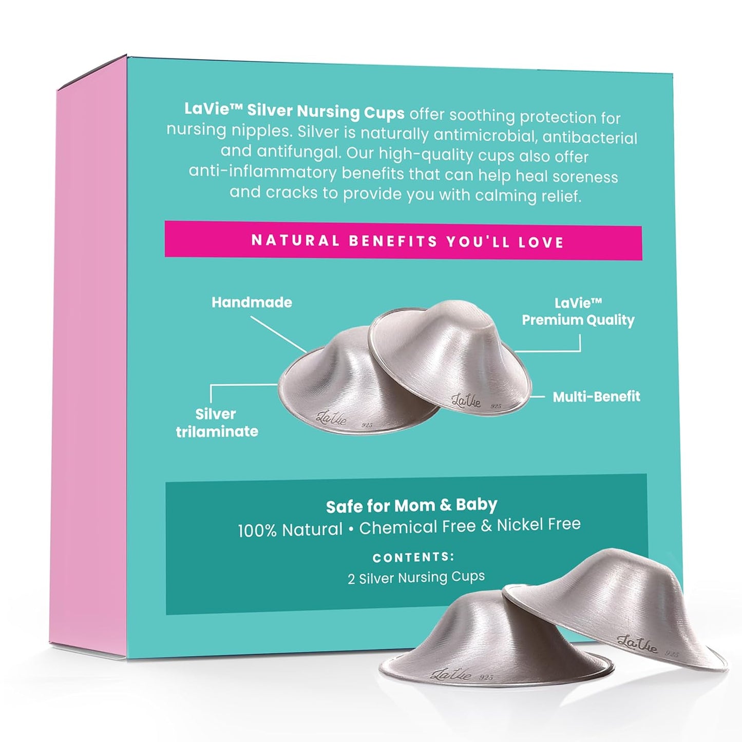LaVie Silver Nursing Cups, Soothing Protection for Nursing Nipples of Newborns, Calming Relief for Breastfeeding Moms, 999 Silver Trilaminate All Natural (Size 1)