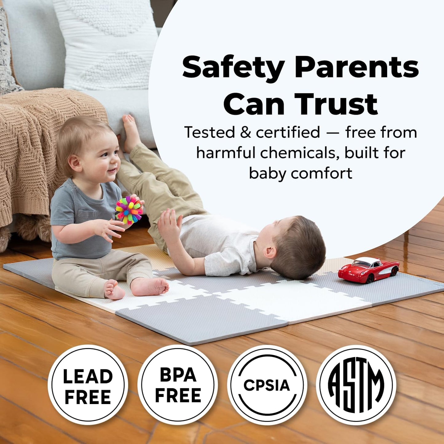 MioTetto Baby Play Mat, Comfortable Tummy Time Mat – Portable Foam Floor Tiles, Safe baby mat for floor for Crawling & Development, Soft play mat for babies 0-6 months, Stylish interlocking foam tiles