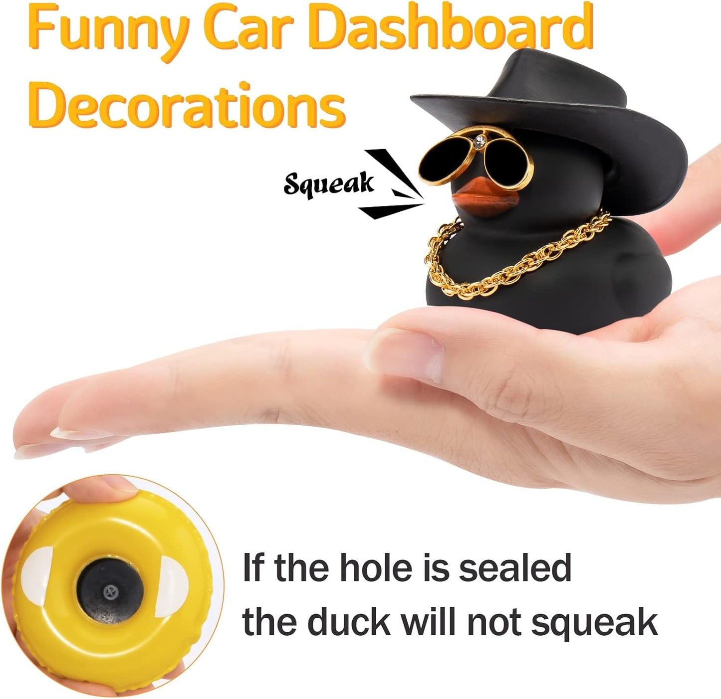 wonuu 2Pcs Car Dashboard Decorations Color Ducks, Rubber Duck for Car Ornament Accessories with Mini Hat Sunglasses Necklace and Swim Ring, A_Black&Brown Duck+Black Spots Cowboy&Brown Cowboy