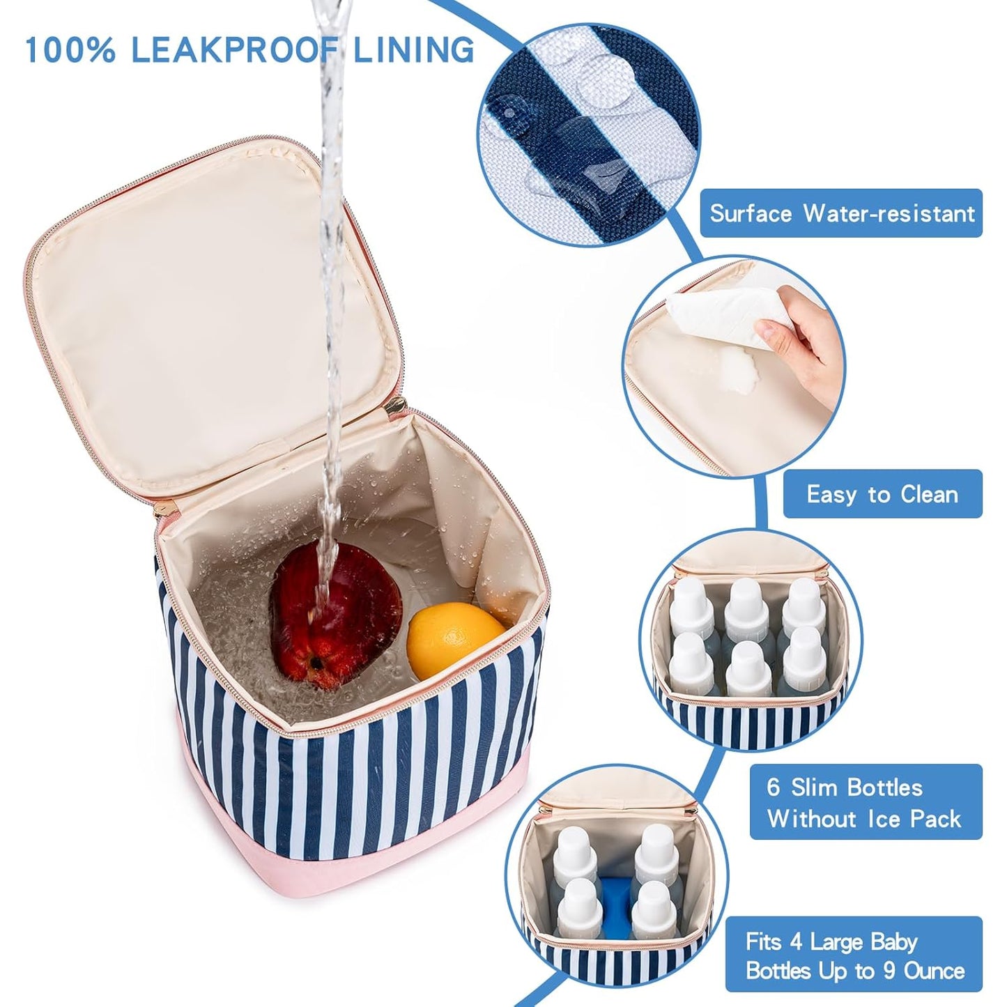 Breastmilk Cooler Bag with Ice Pack Fits 4 Baby Bottles Up to 9 Ounce, Baby Bottle Cooler Bag Suitable for Nursing Mom Daycare, Straps