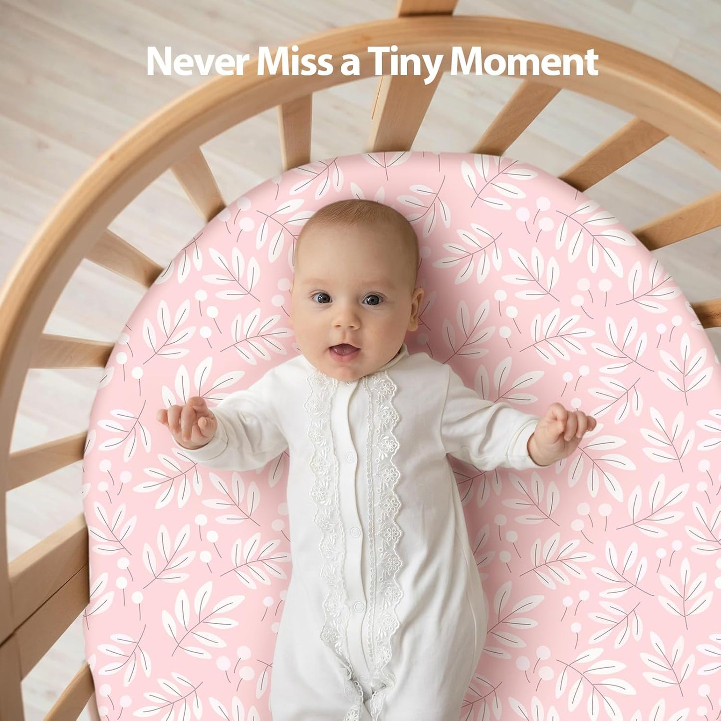 Baby Bassinet Sheets Girl Boy, Fitted Bassinet Sheet Set 3 Pack Bassinet Mattress Sheets Universal Fit for Rectangle, Round, Oval, Hourglass Mattress, Soft Breathable Pink Flowers & Leaf