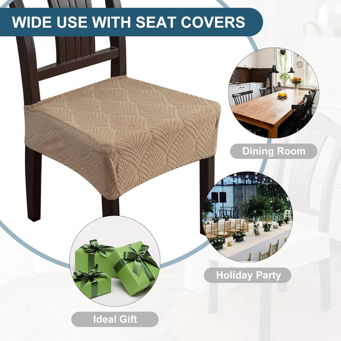 Removable and Washable Seat Covers for Dining Room Chairs Set of 6 - Waterproof Stretch Chair Seat Slipcovers, No Back Covers