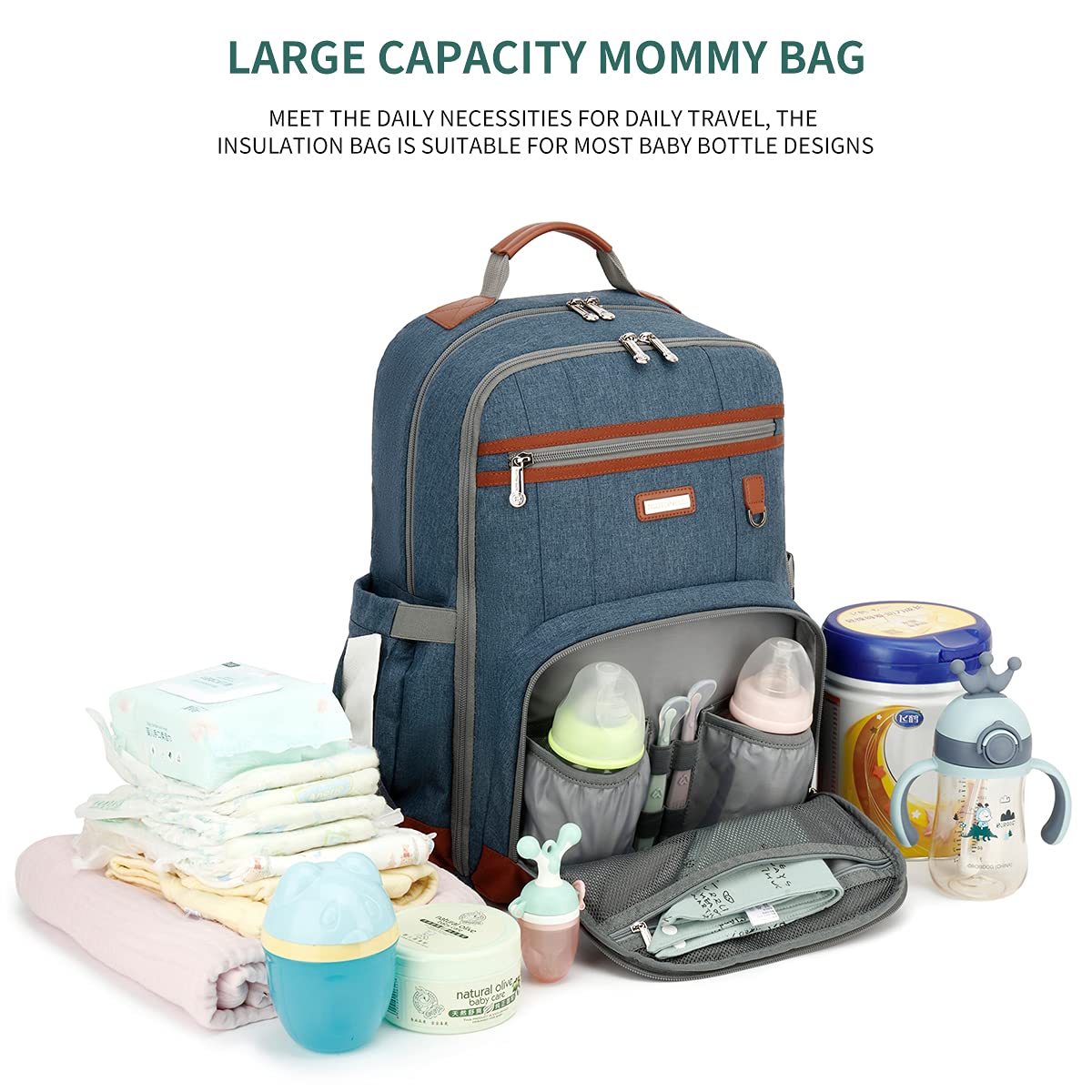 Diaper Bag Backpack, Large Baby Nappy Bags with Portable Changing Pad for Boys and GirlsMultifunction Travel Baby Bag for Moms Dads, Shower Gifts Waterproof and Stylish，Deep Blue
