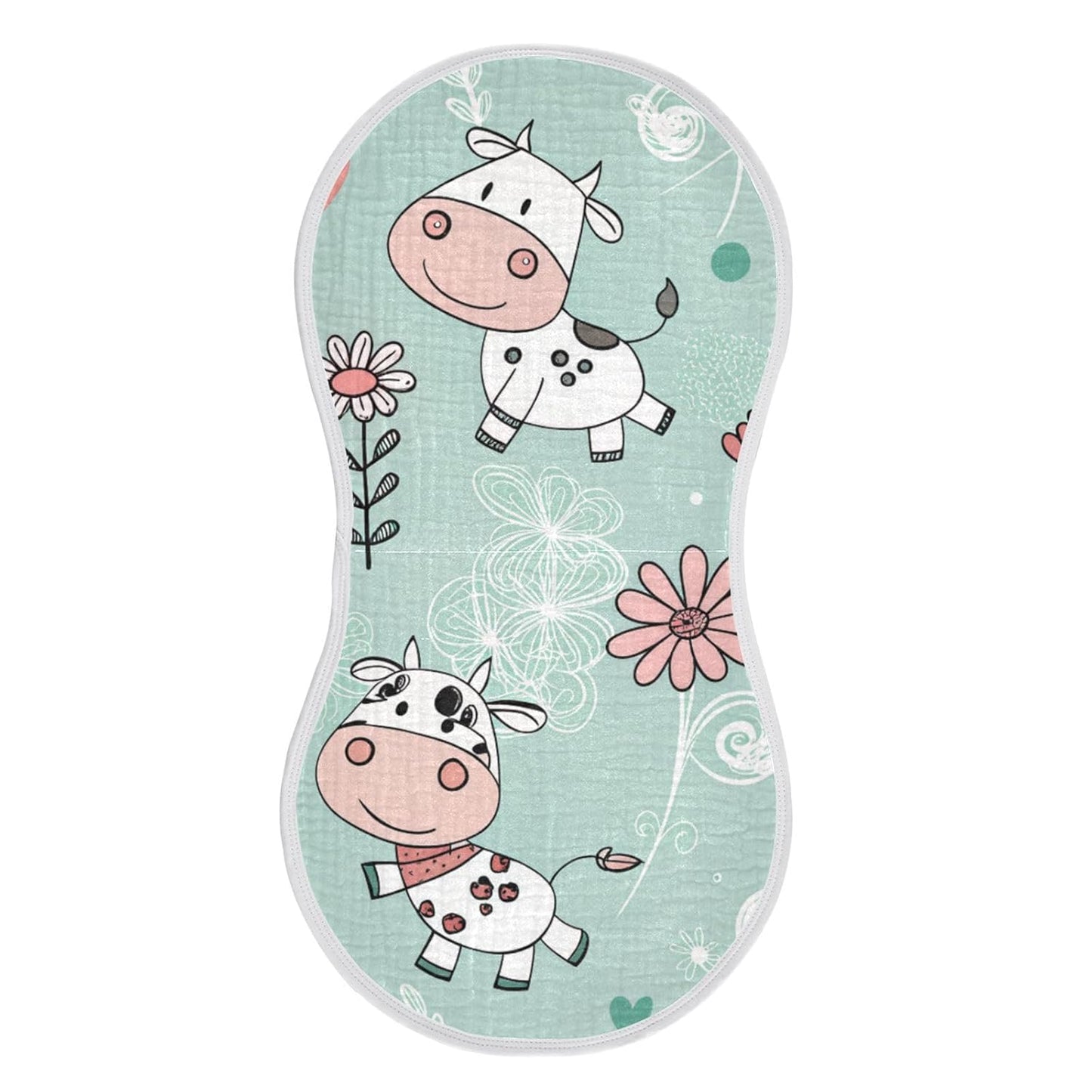 Kigai Cow Muslin Baby Burp Cloths, Large Absorbent Cotton Muslin Burp Cloths Set of 2, Washcloths, Face Towel, Bibs for Newborn Boys Girls, 11 x22 Inch