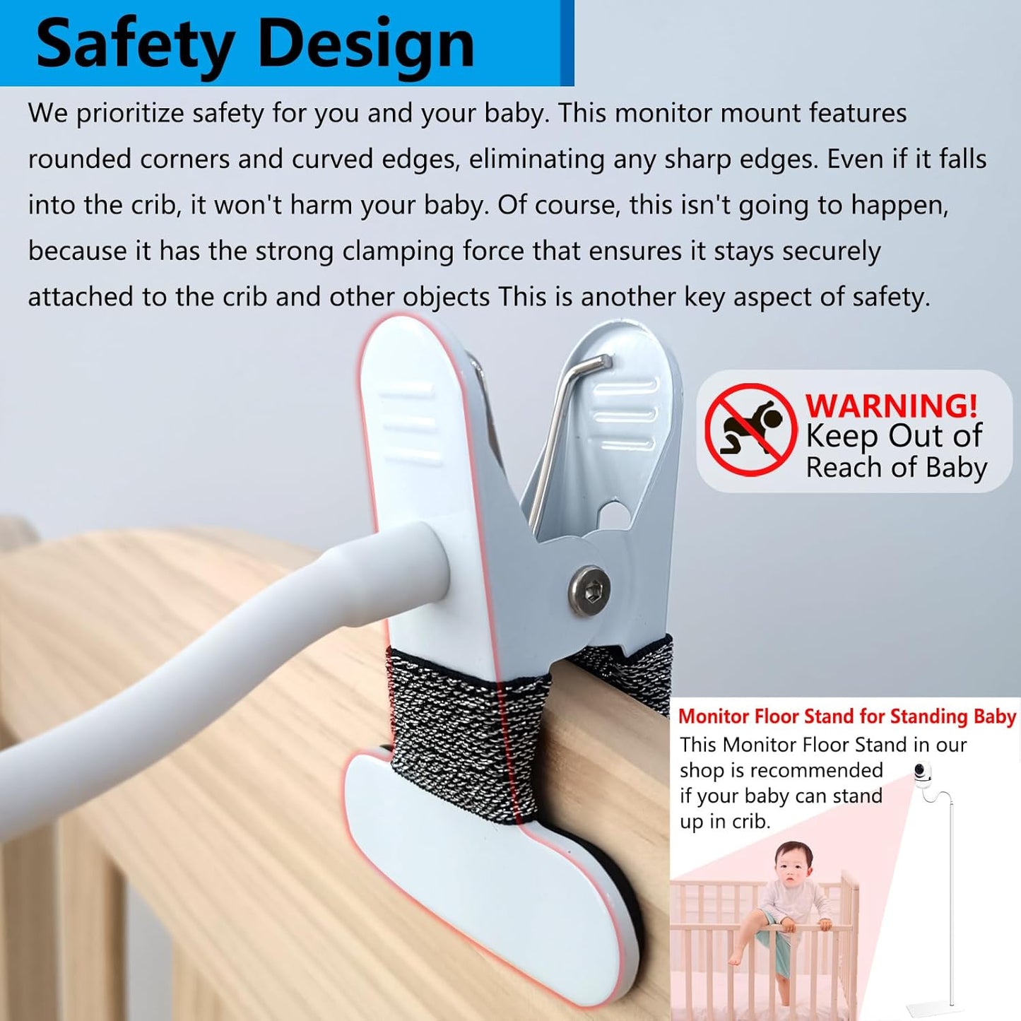 Baby Monitor Mount, 360°Adjustable, No Drill Install, Safe to Baby and Furniture, Baby Monitor Clip Baby Camera Mount for Crib Room, Compatible with HelloBaby HB65 HB66 HB6550 HB6558 HB248 Hello Baby