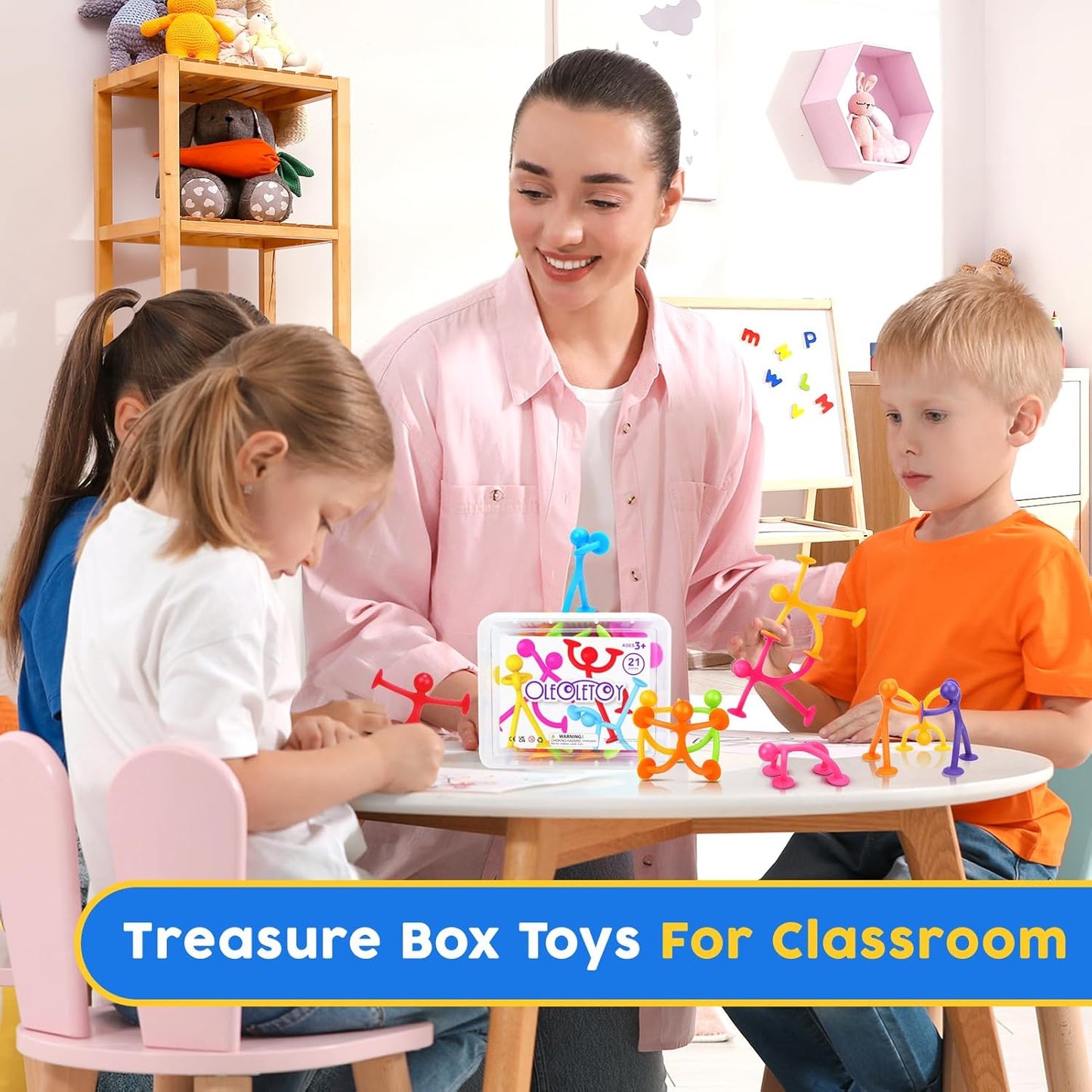 OleOletOy Suction Fidget Toys for Kids: 21 Pack Suction Cup People Toys - Fidget Toys Bulk Treasure Box Toys for Kids Autism School Classroom Calming - Prizes for Stocking Stuffers Party Favors Gifts