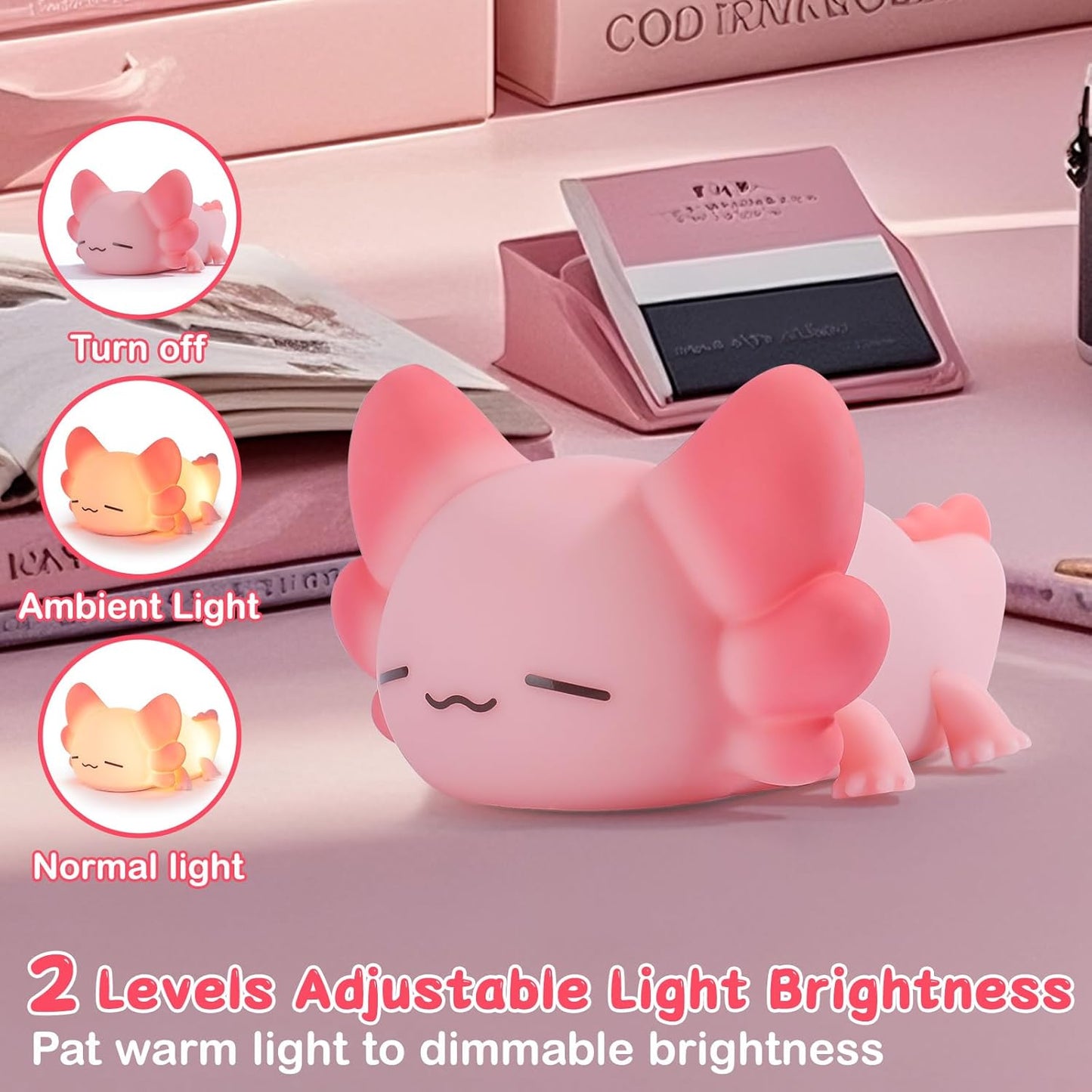 ZKLiLi Night Light for Kids Cute Axolotl Lamp,16 Colors+Tap+Remote+Silicone Kids Night Light,USB Rechargeable Axolotl Night Lights for Room Decoration, Girls