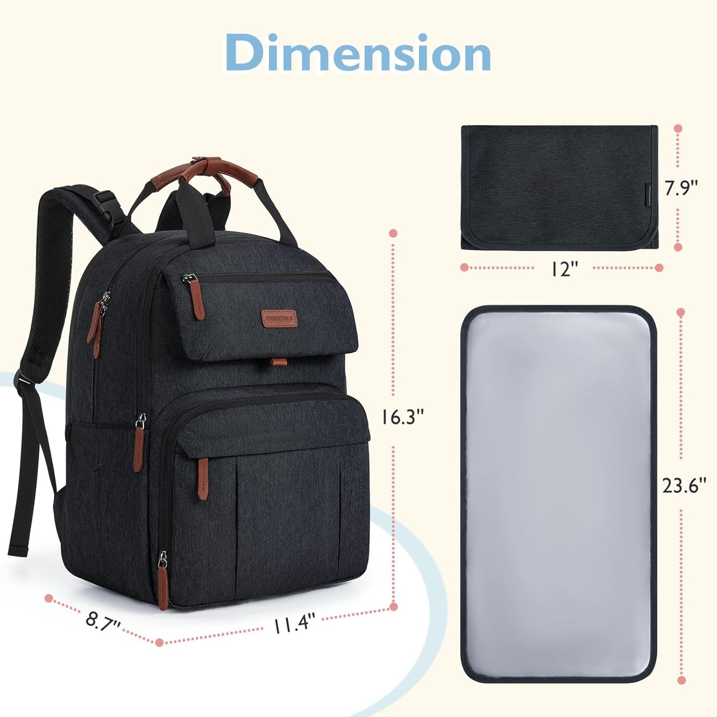 mommore Diaper Bag Backpack, Large Diaper Bag Expandable for 2 Kids/Twins, Durable Baby Bag with Changing Pad, Water Resistant Travel Diaper Backpack for Mom Dad