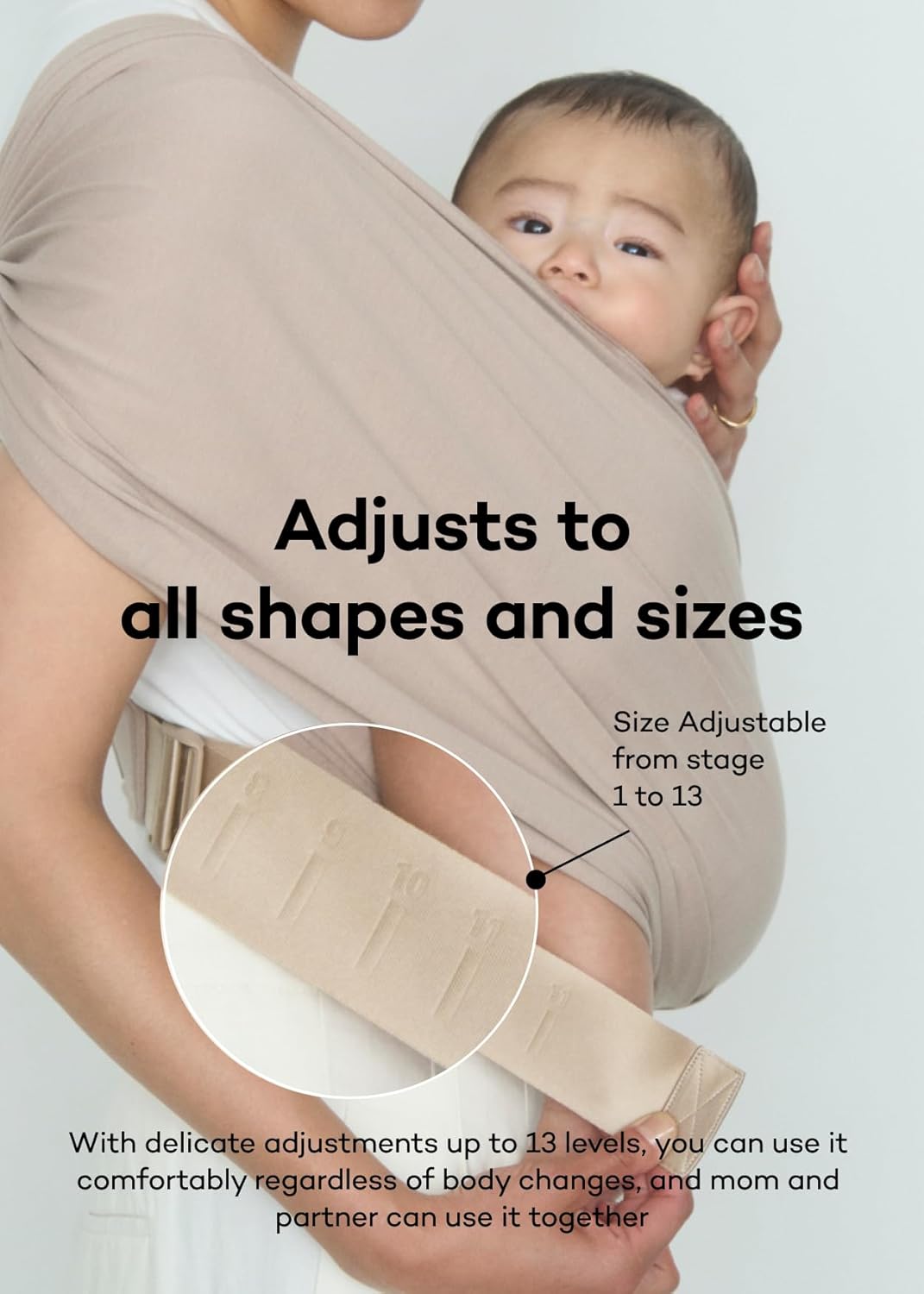 Konny Baby Carrier Flex SoftBreeze with Head Support - Adjustable, Easy to Wear Baby Wrap Sling, Perfect for Newborn Babies Essentials up to 44 lbs (M-4XL) - Charcoal