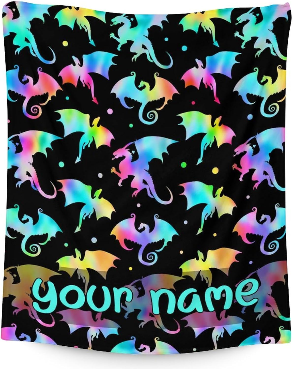 Custom Dragon Blanket Gifts with Name - 50x60 Inches Novelty Throw Blanket for Babies, Kids, Boys & Girls - Black Soft Fuzzy Blankets for Couch, Sofa & Bed
