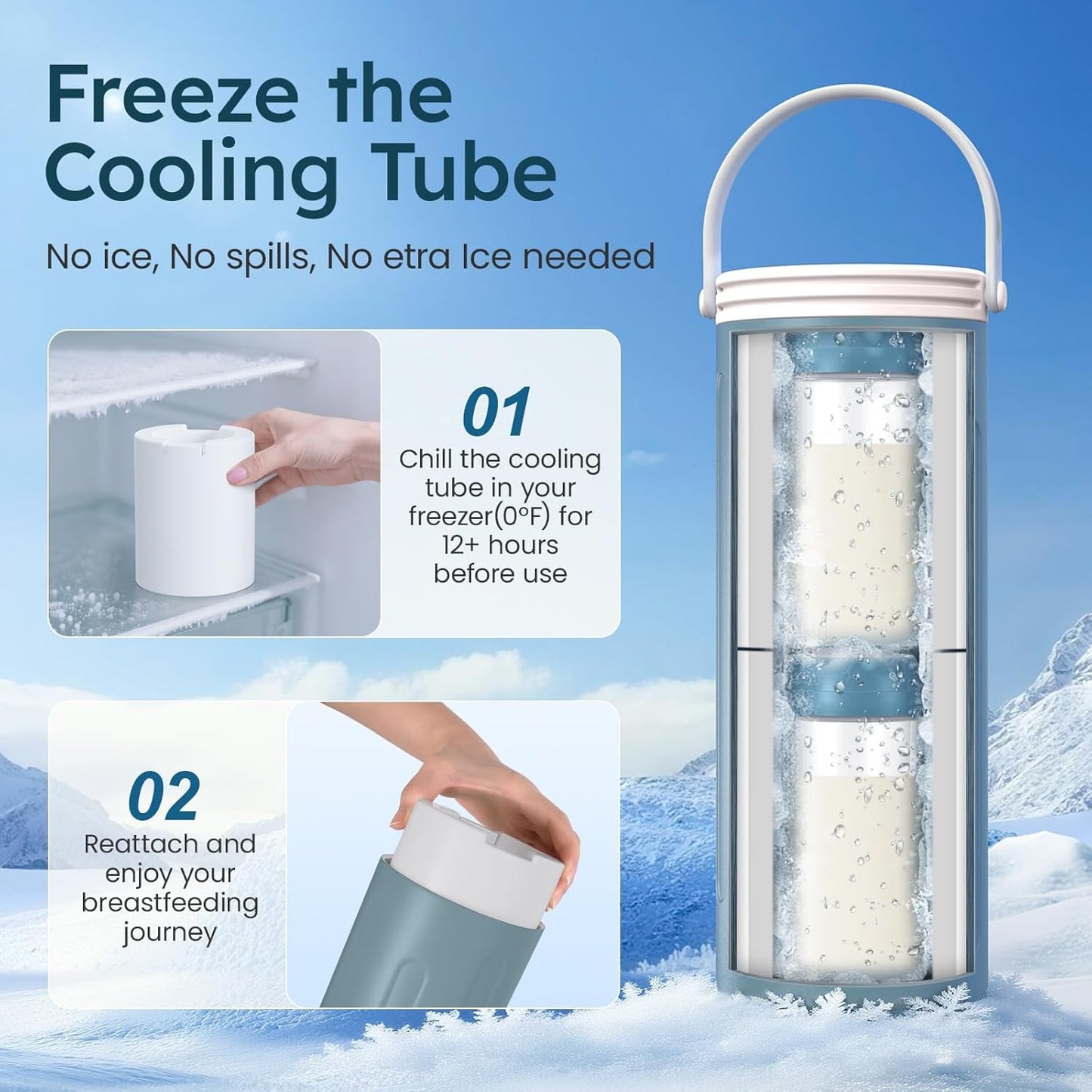 Portable Breast Milk Cooler for Travel, 22oz Large Capacity Breastmilk Chiller for Working Moms, 360° Cooling Keeps Milk Chilled 24 Hours, Includes 2 Baby Bottles, Breastfeeding Essentials