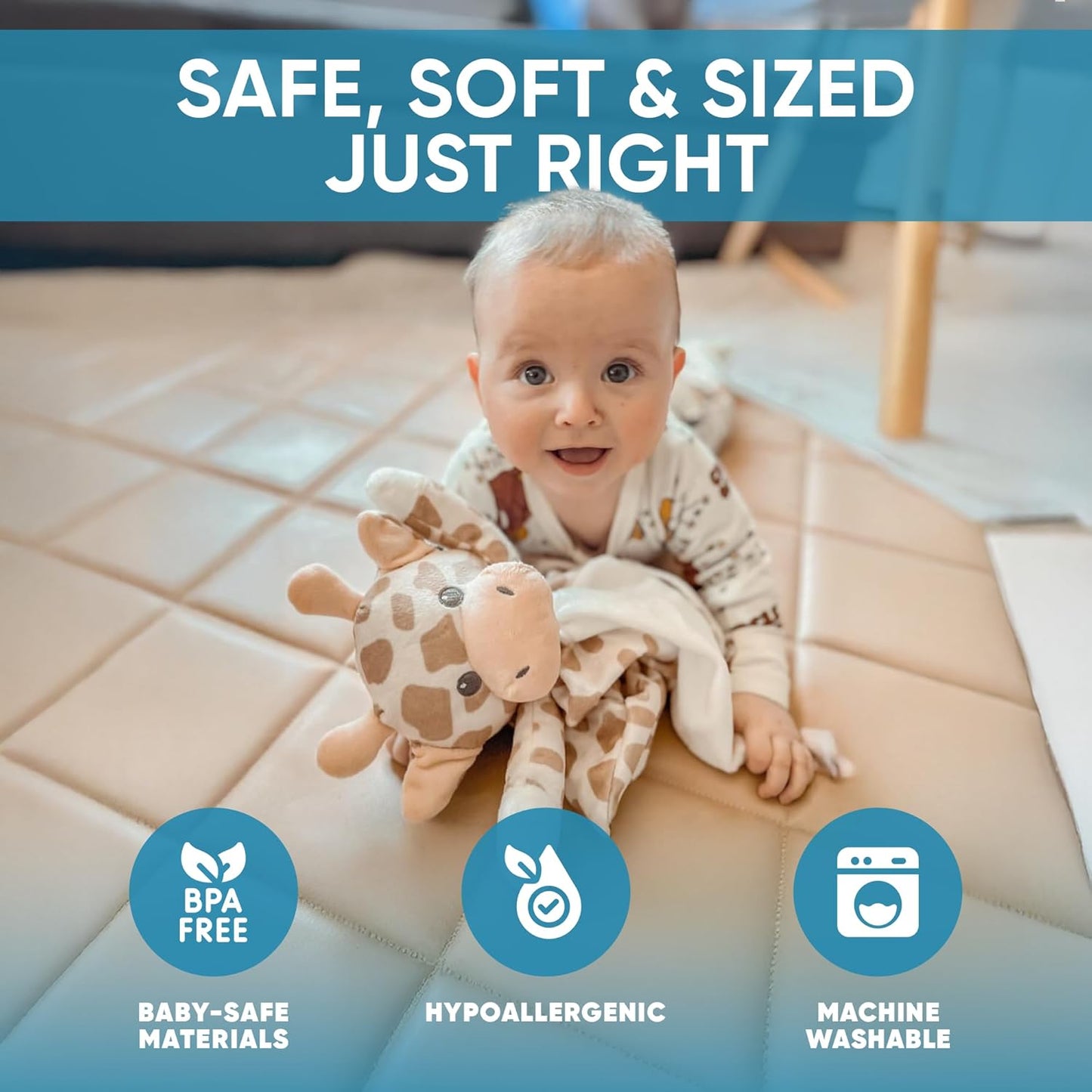 Baby Sleep Soother Beige & White Giraffe Plush with Heartbeat & Lullaby Sounds, 4-in-1 Sound Machine, Security Blanket & Pacifier Holder, Baby Registry Essential & Christmas Gift for Newborns, Infants