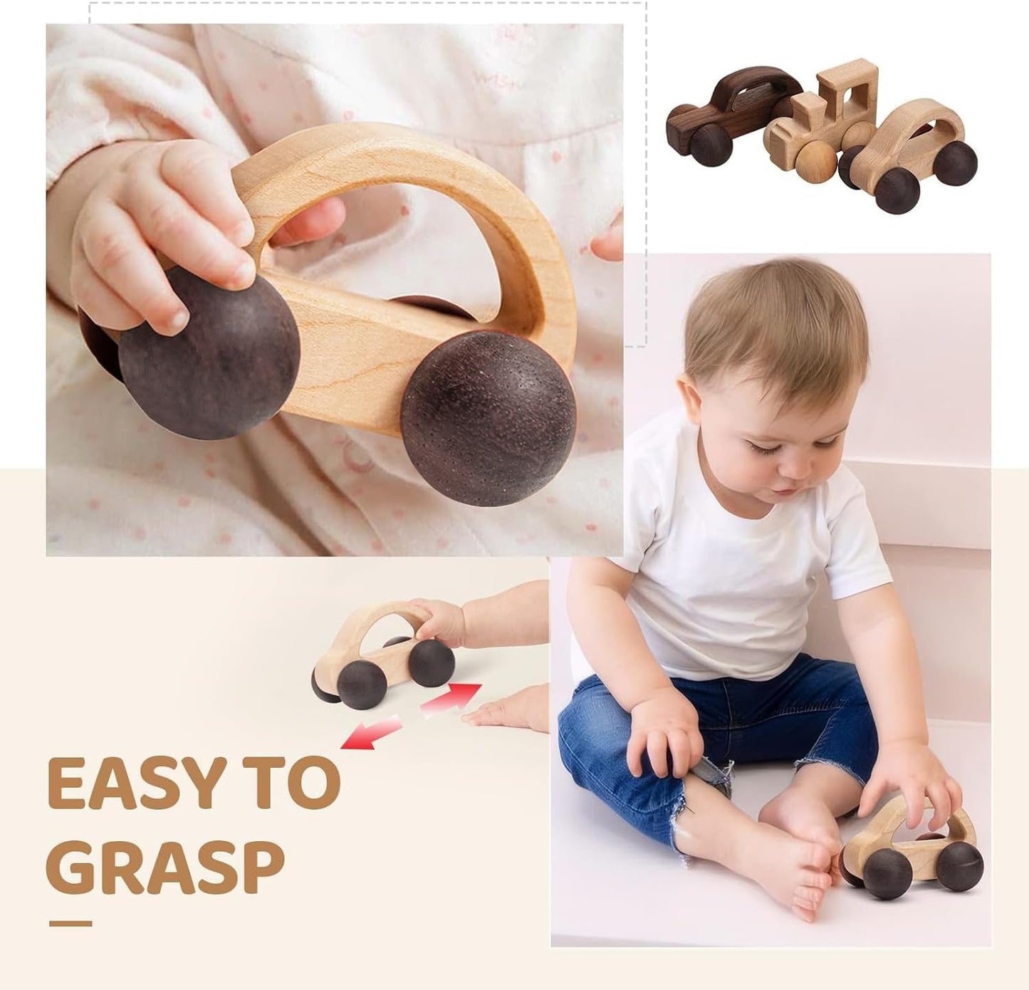 3PCS Wooden Baby Toys, Montessori Toys for Babies 0-6-12 Months, Baby Grasping Toys Push Car Toys for 1 Year Old Boy Birthday Gift,#3