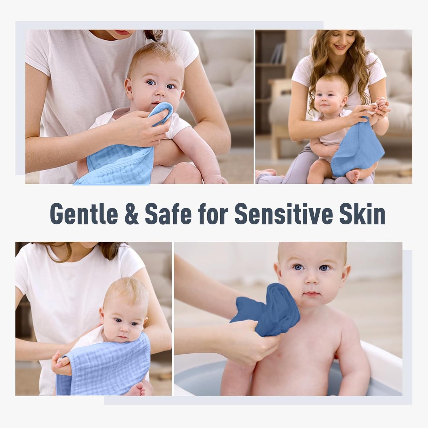 Yoofoss Muslin Burp Cloths for Baby 10 Pack 100% Cotton Baby Washcloths for Boys Girls Large 20''X10'' Super Soft and Absorbent Progressive Blue