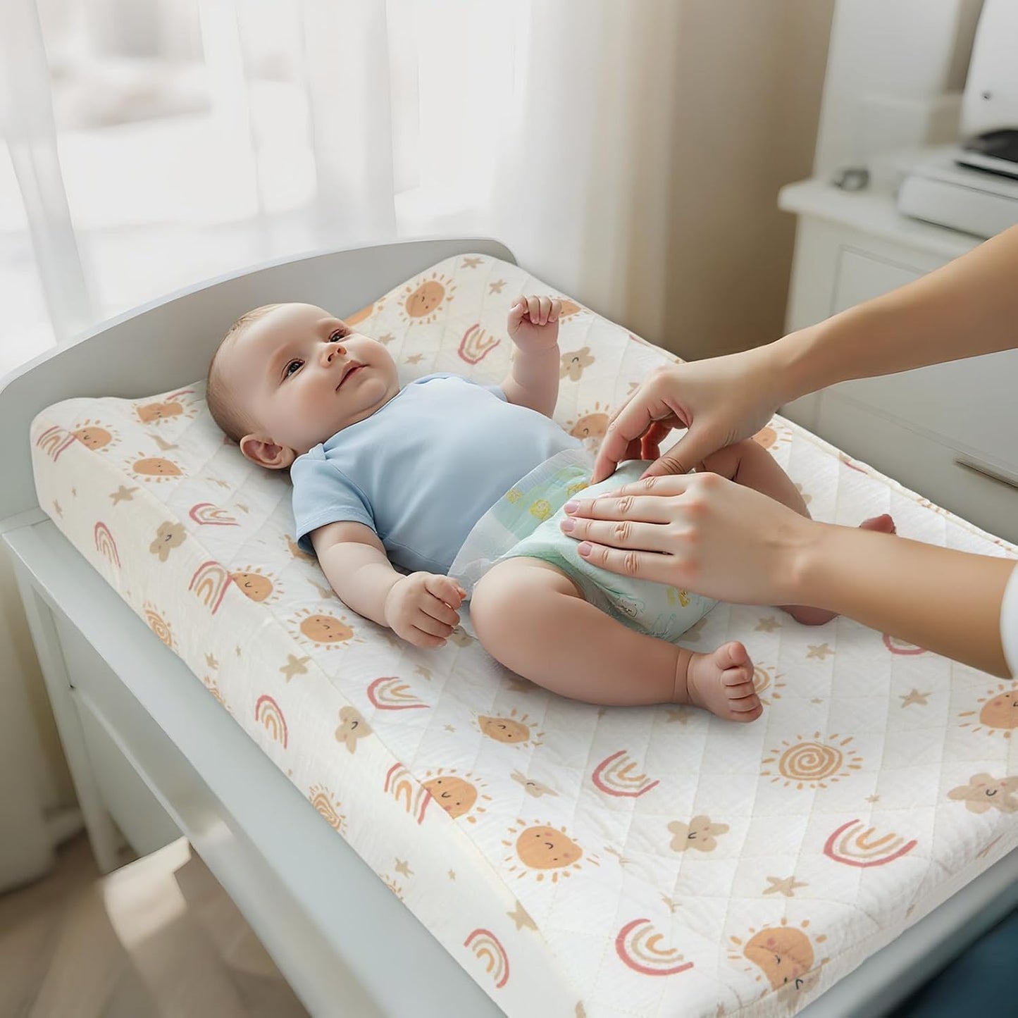 Unicorn Castle Waterproof Changing Pad Cover Muslin Changing Table Pad Cover 2 Pack Quilting for 32"x16" Baby Changing Pad Sheets Girls Boys,Brown Rainbow