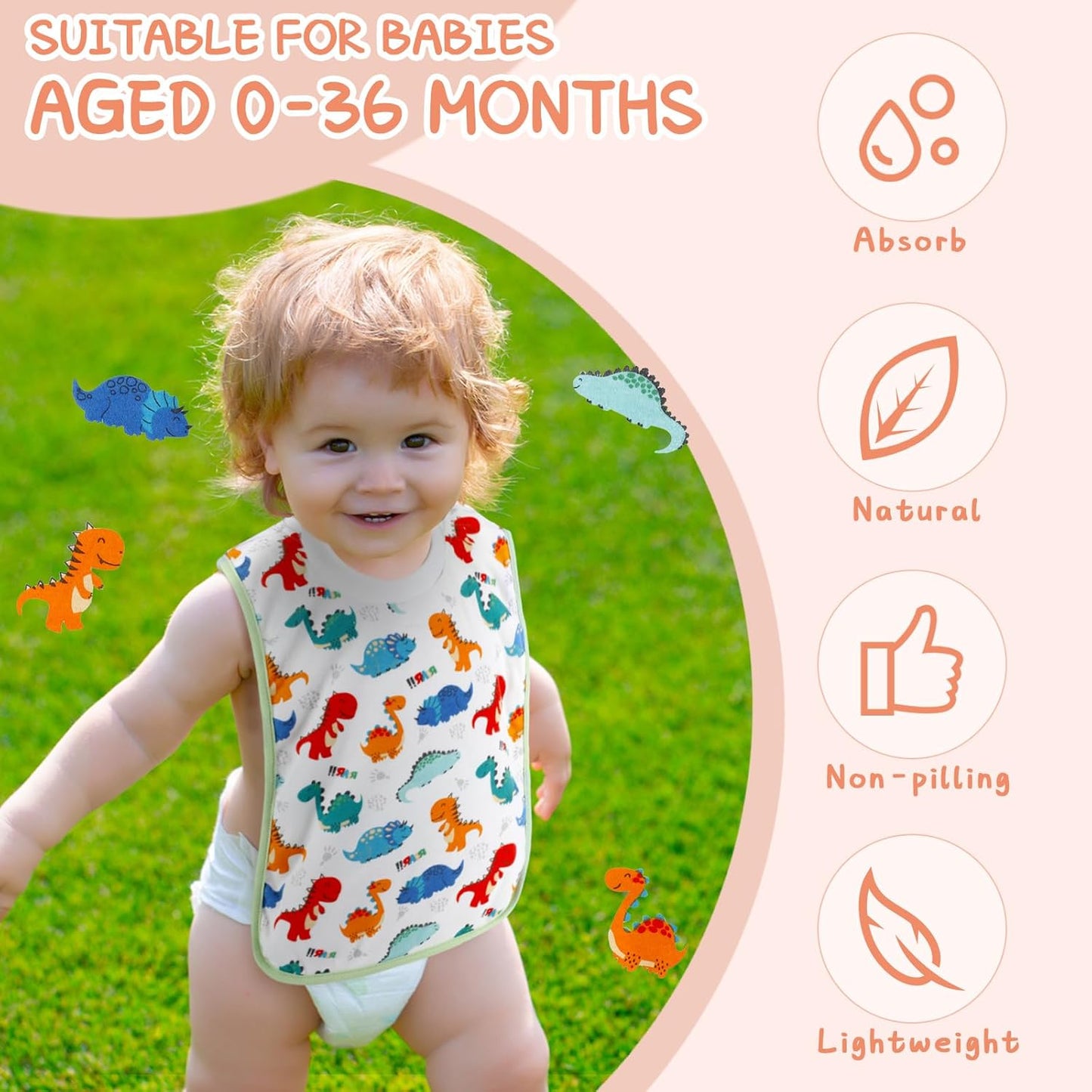 Newwiee 5 Pcs Large Towel Bib Toddler for Baby Toddler Cloth Bib Soft Pullover Baby Absorbent Full Coverage Drooling Feeding